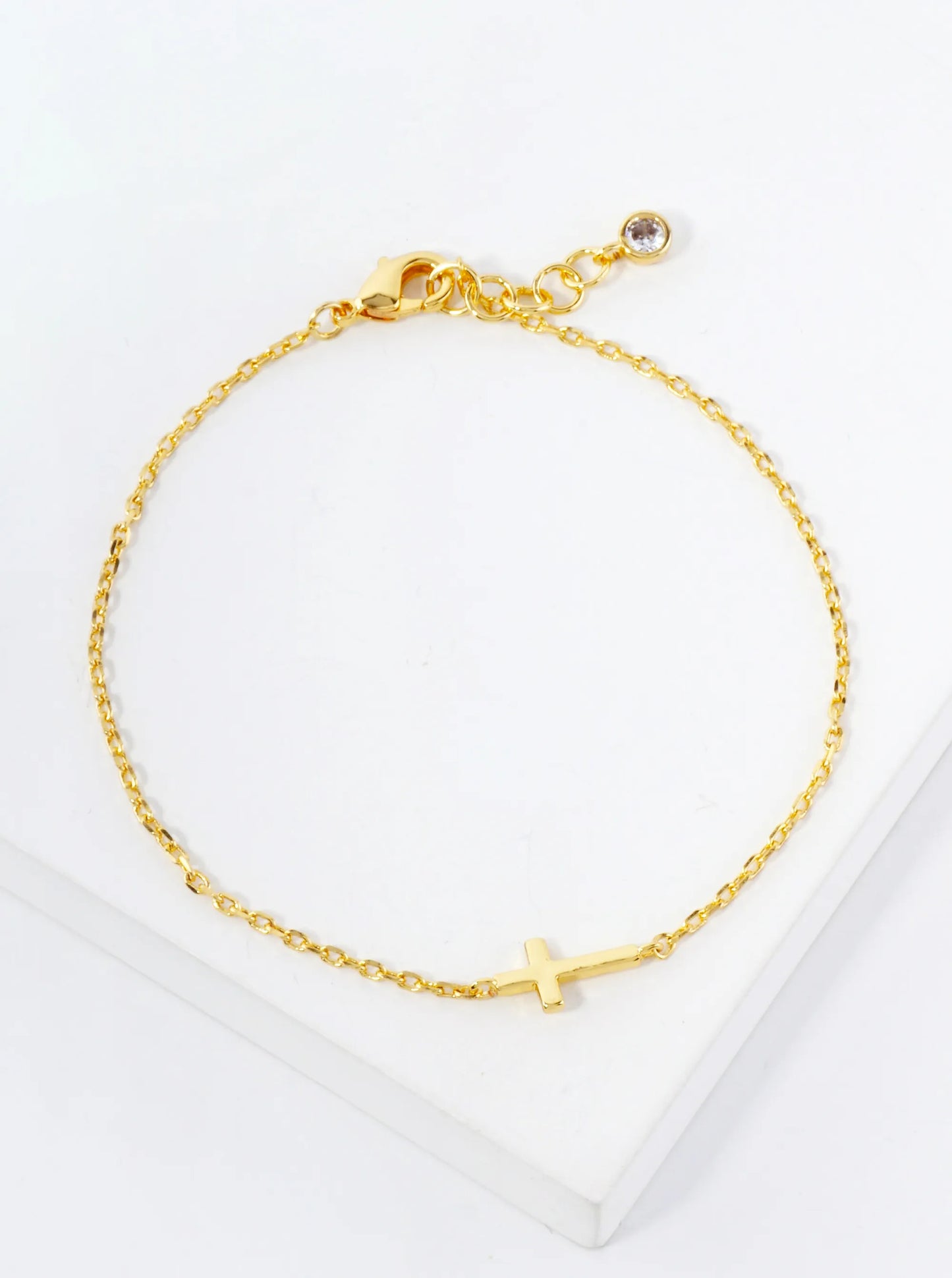 Polished Brass 10mm Sideways Cross Accents 18K-Gold-Dipped Chain Bracelet