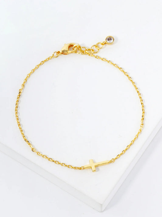 Polished Brass 10mm Sideways Cross Accents 18K-Gold-Dipped Chain Bracelet