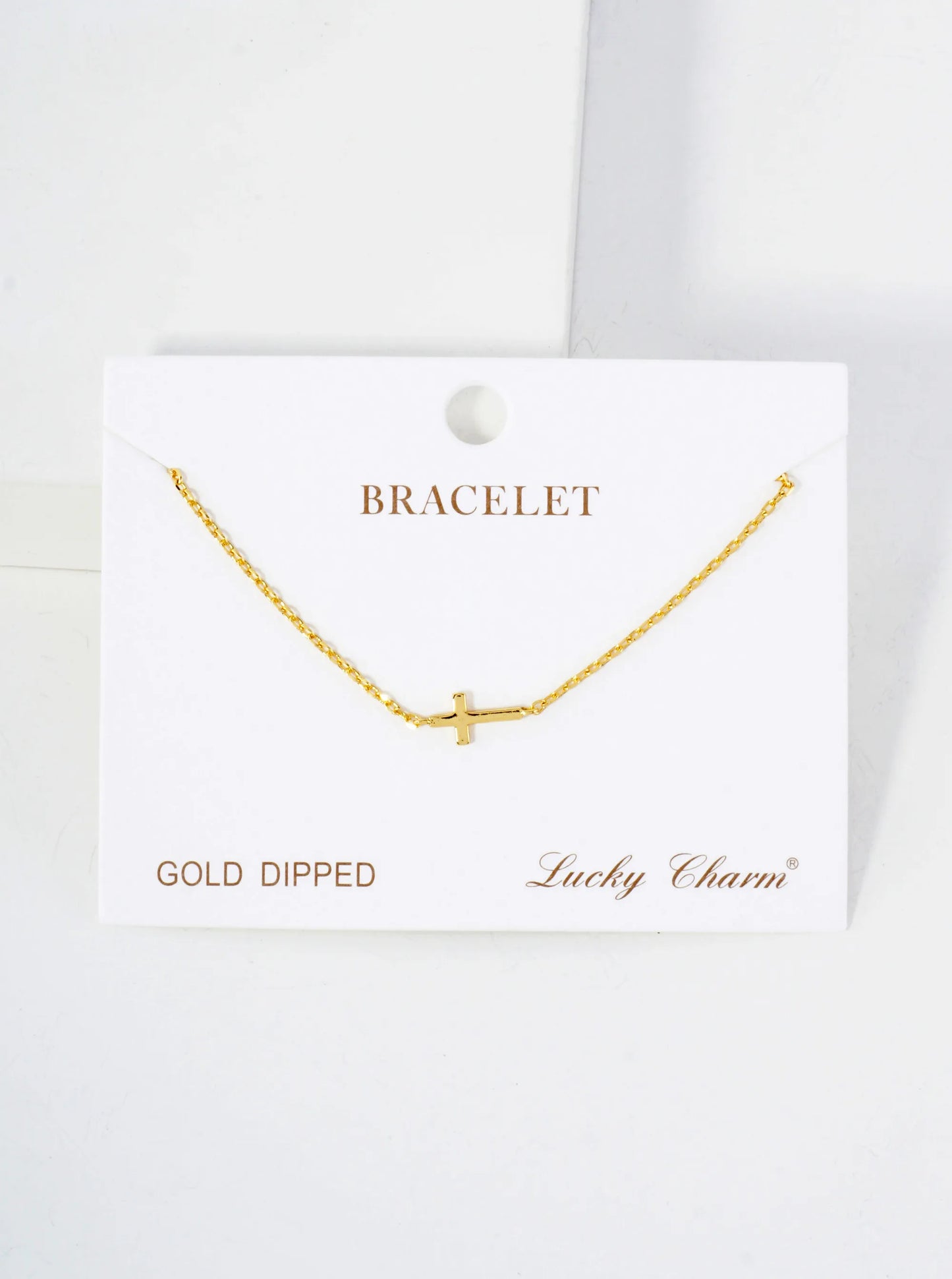 Polished Brass 10mm Sideways Cross Accents 18K-Gold-Dipped Chain Bracelet