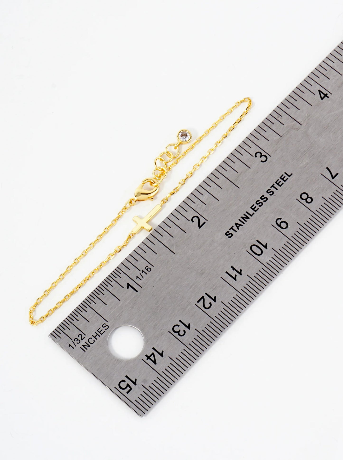 Polished Brass 10mm Sideways Cross Accents 18K-Gold-Dipped Chain Bracelet