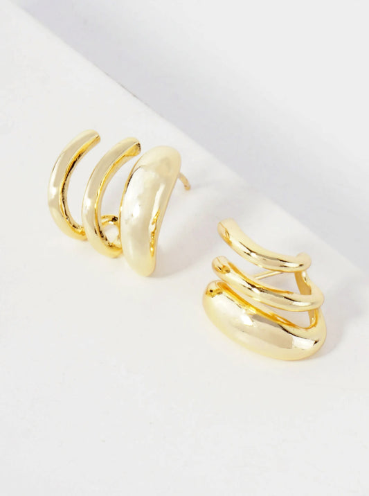 Polished Brass 14K-Gold-Dipped Claw Open-Huggie Hoop Earrings