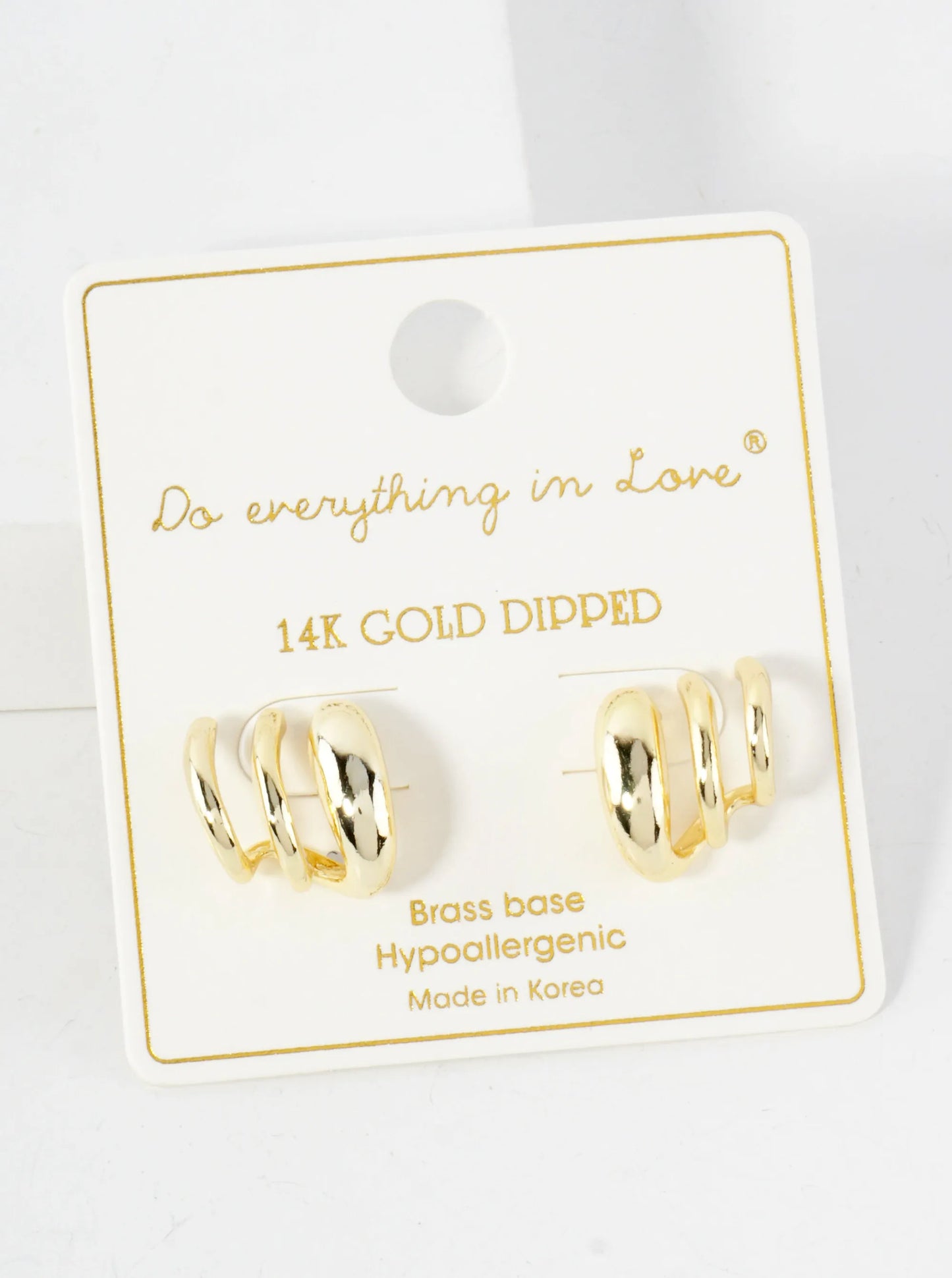 Polished Brass 14K-Gold-Dipped Claw Open-Huggie Hoop Earrings