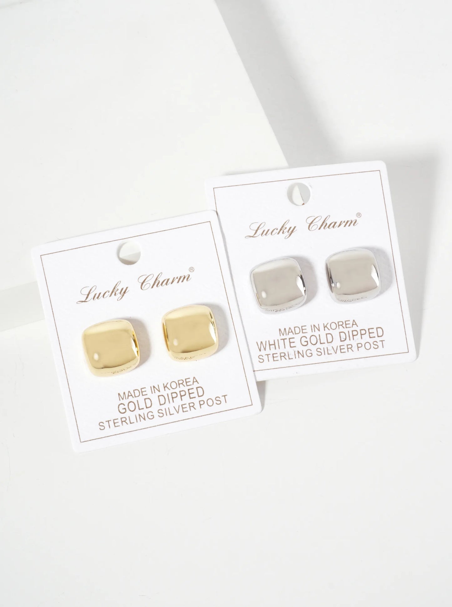 Polished Brass 16mm Square-Shaped 18K-Gold-Dipped Stud Earrings