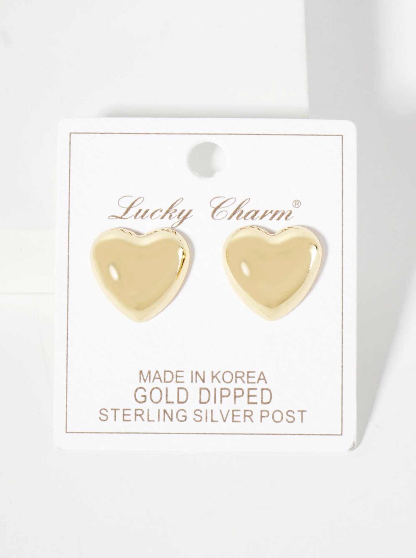Polished Brass 17mm Heart-Shaped 18K-Gold-Dipped Stud Earrings