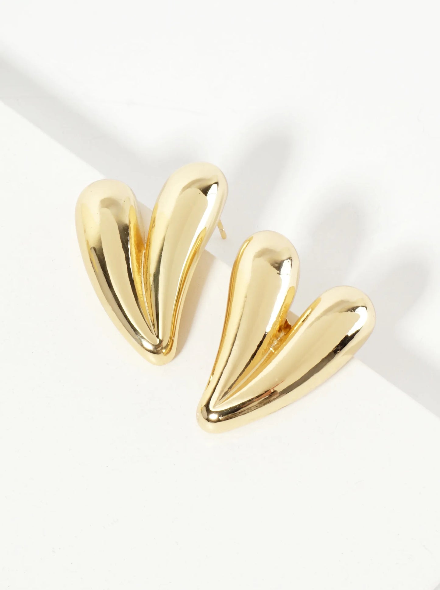 Polished Brass 18K-Gold-Dipped 1-inch Heart Post Earrings