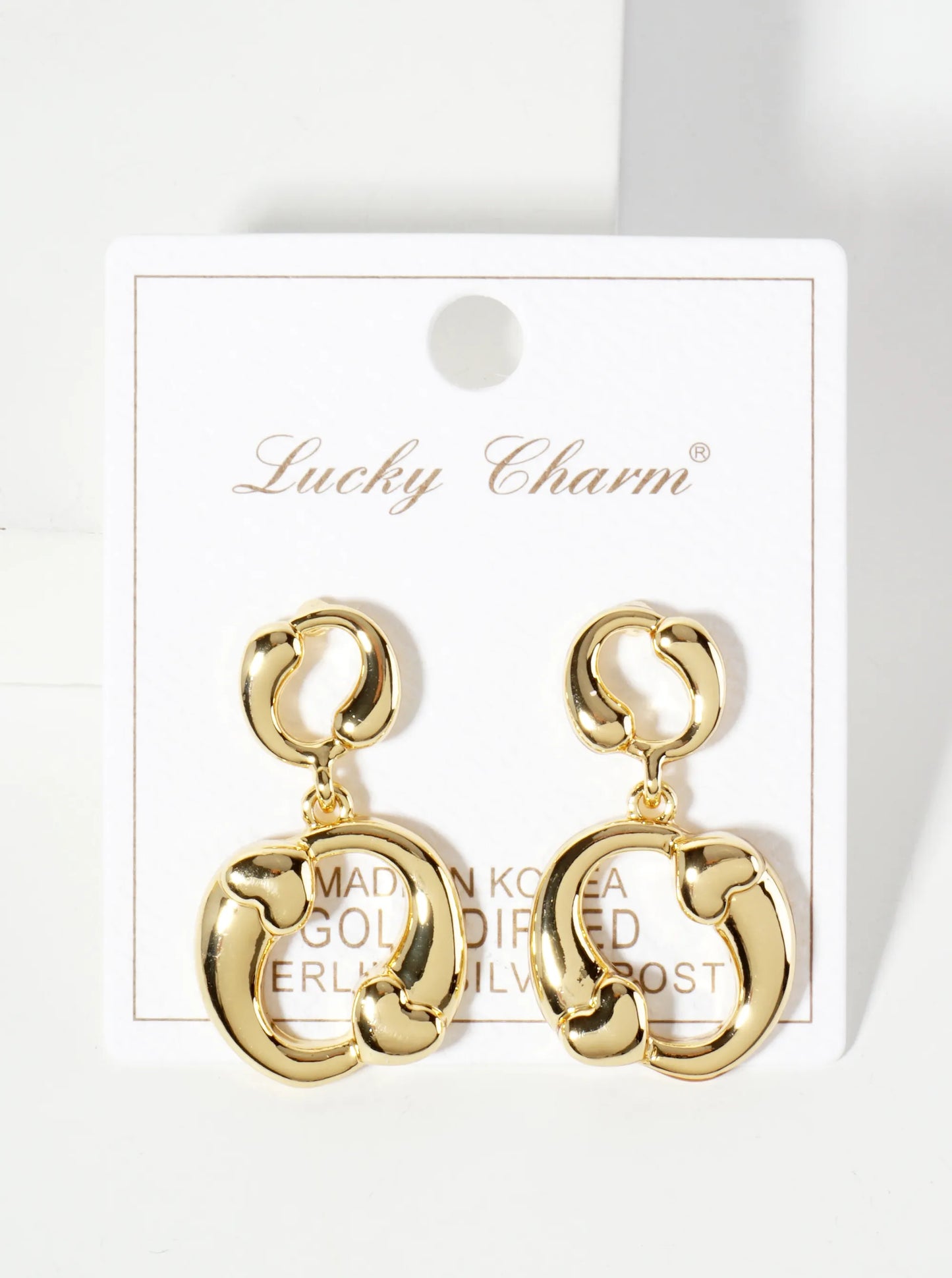 Polished Brass 18K-Gold-Dipped Heart Accent Circle Drop Earrings