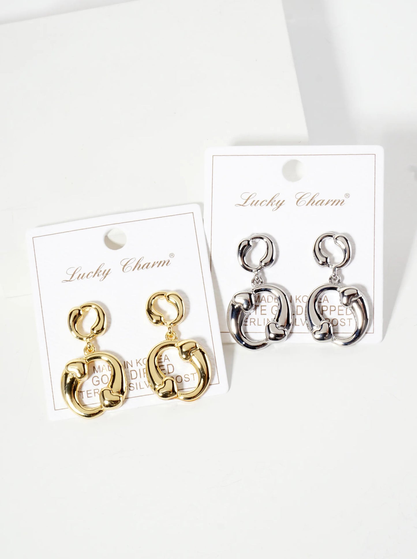 Polished Brass 18K-Gold-Dipped Heart Accent Circle Drop Earrings