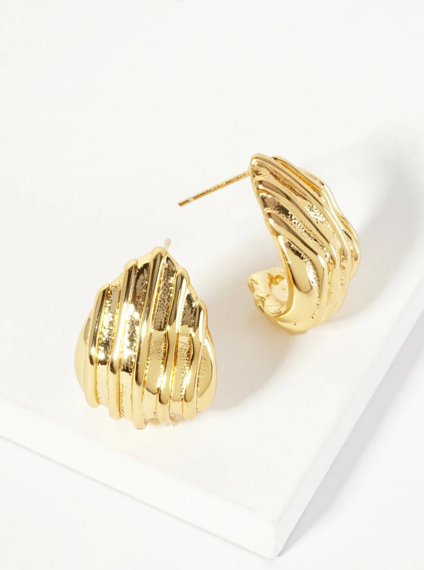 Polished Brass 18K-Gold-Dipped Lined Soft-Curve Teardrop Post Earrings