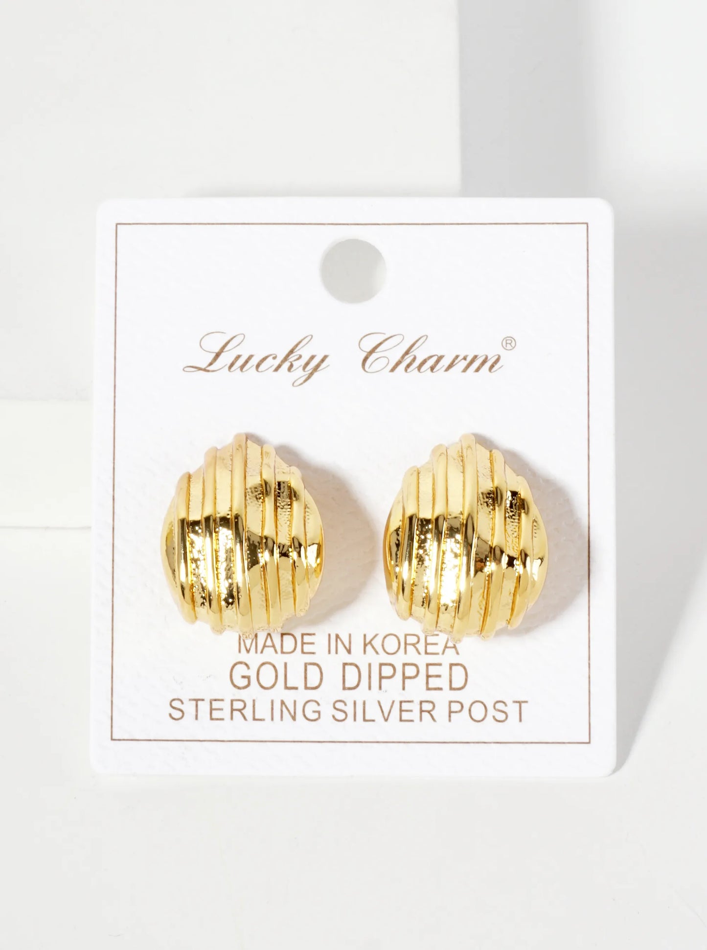 Polished Brass 18K-Gold-Dipped Lined Soft-Curve Teardrop Post Earrings