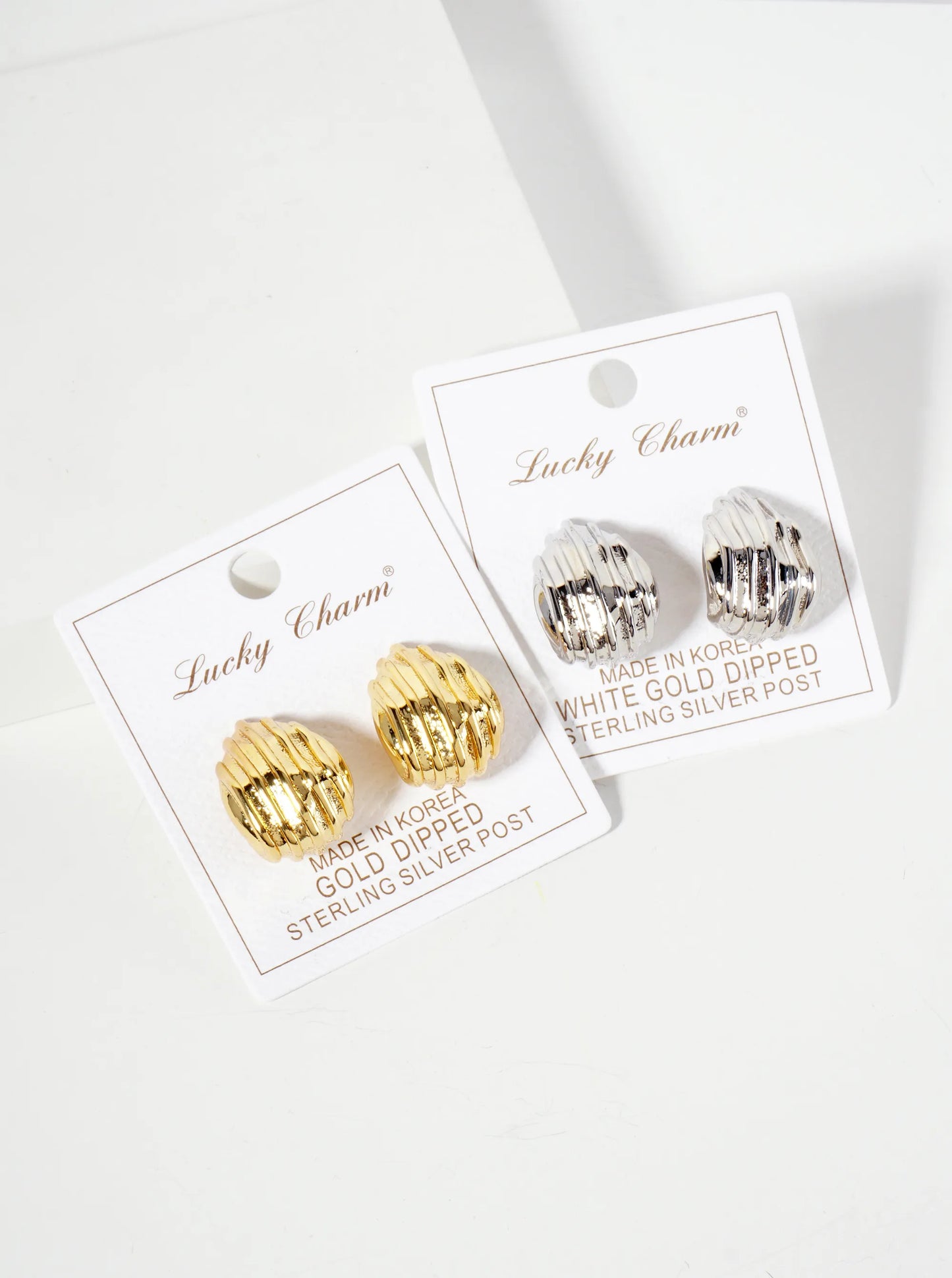 Polished Brass 18K-Gold-Dipped Lined Soft-Curve Teardrop Post Earrings