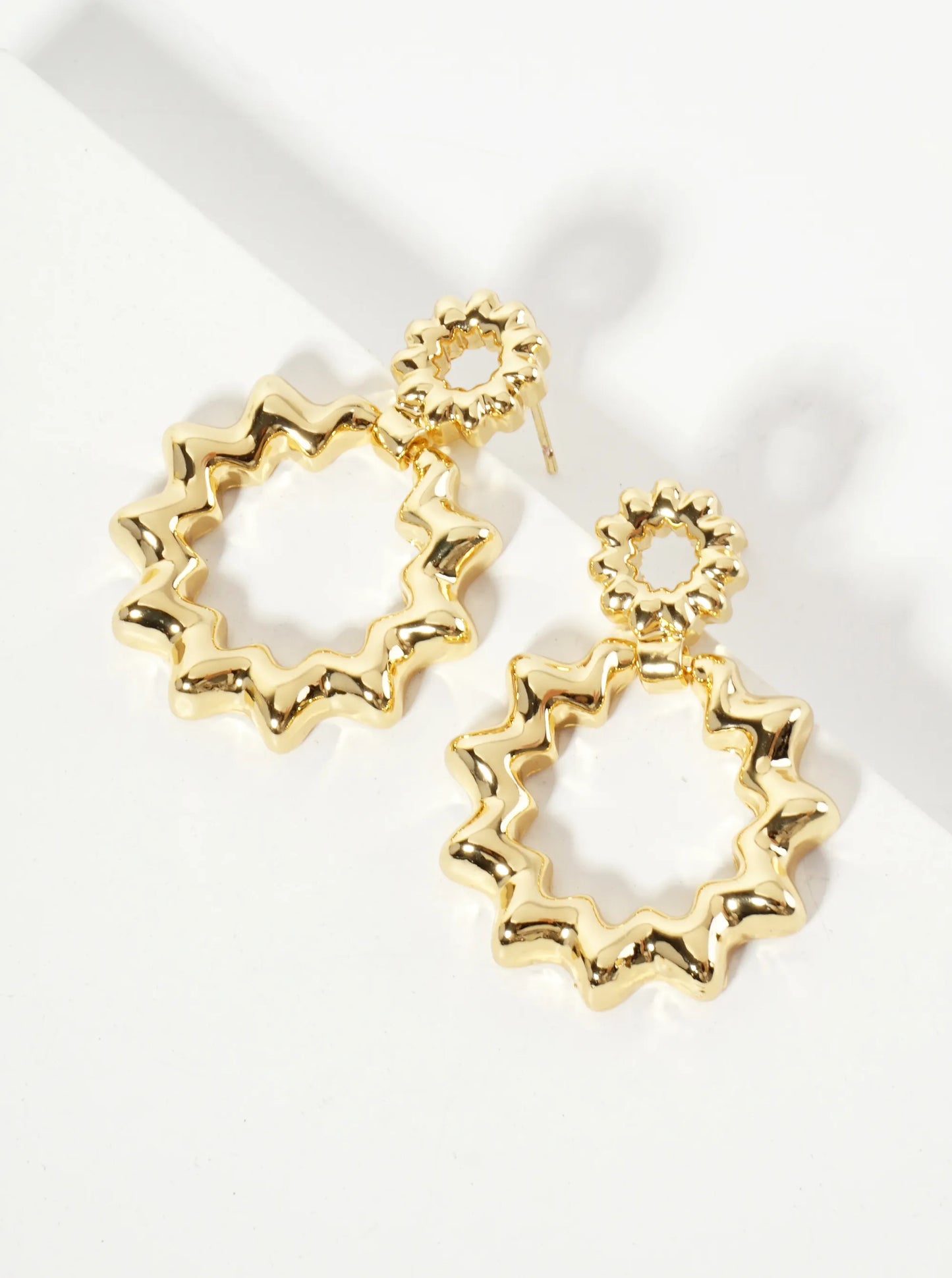 Polished Brass 18K-Gold-Dipped Ripple Wiggle Earrings