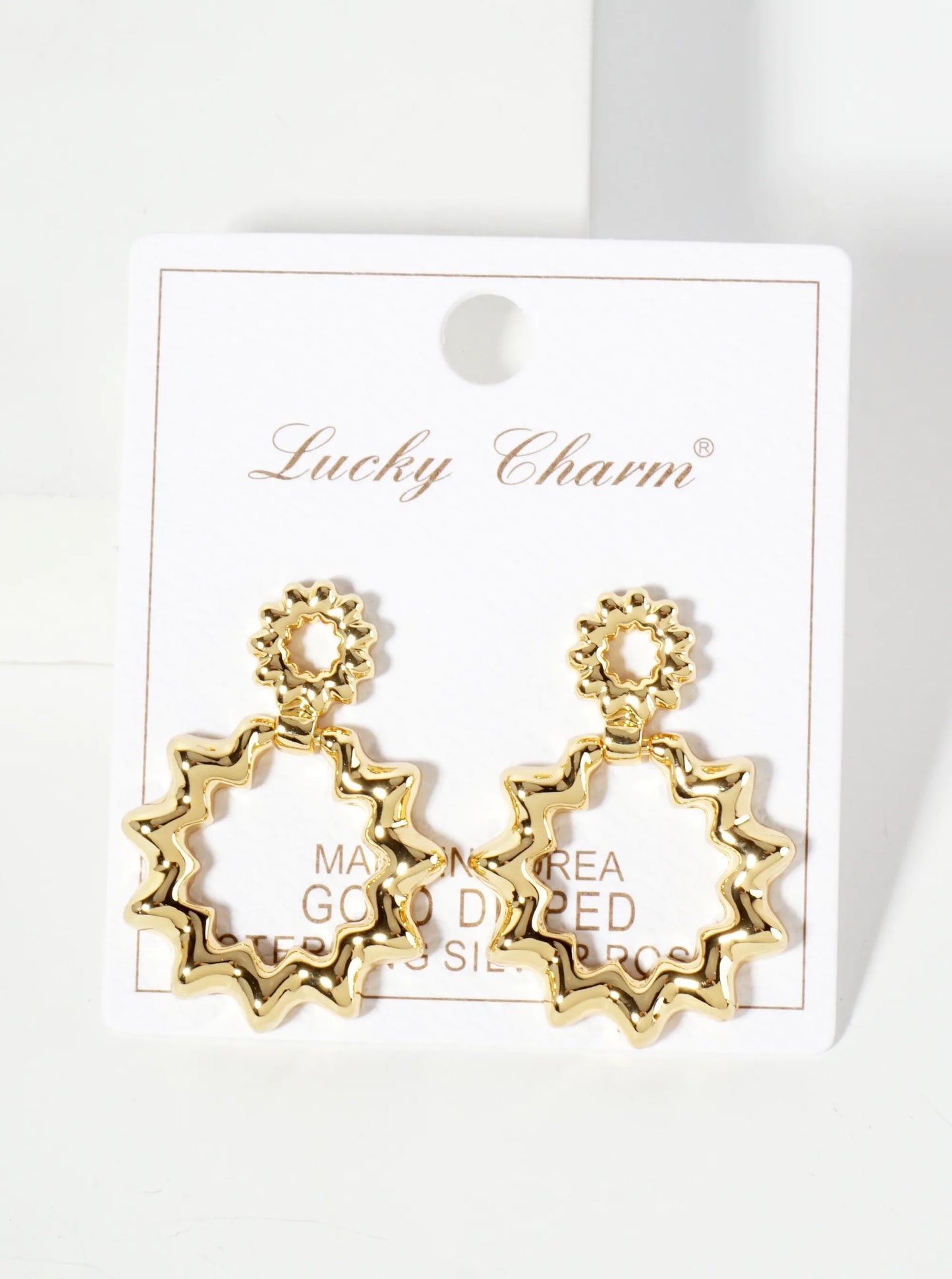 Polished Brass 18K-Gold-Dipped Ripple Wiggle Earrings