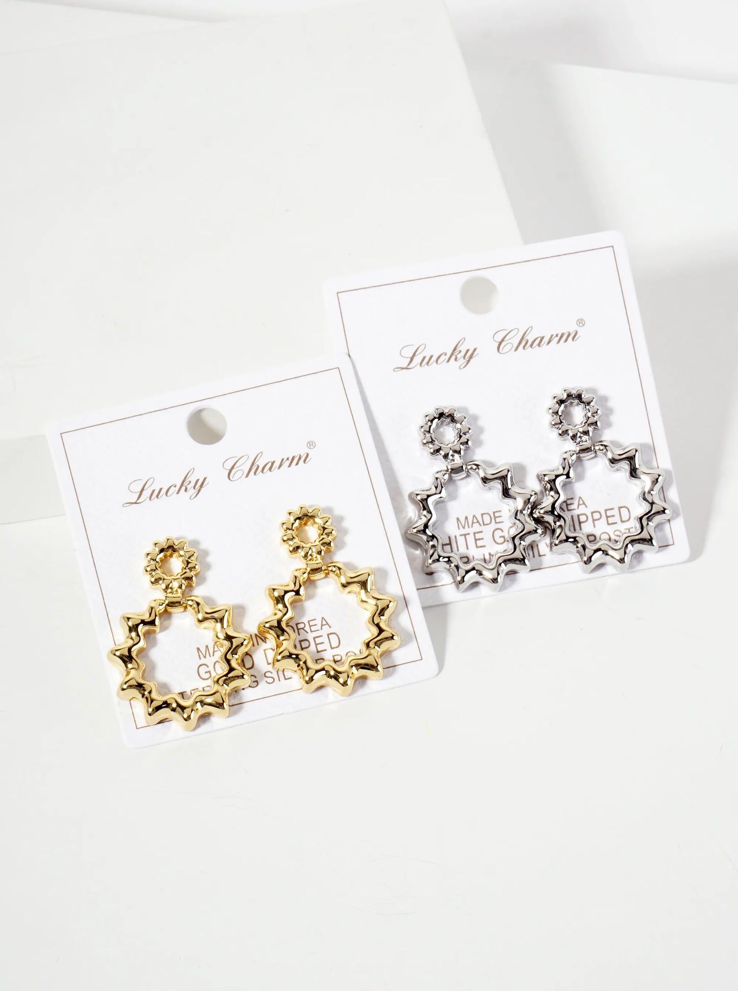 Polished Brass 18K-Gold-Dipped Ripple Wiggle Earrings