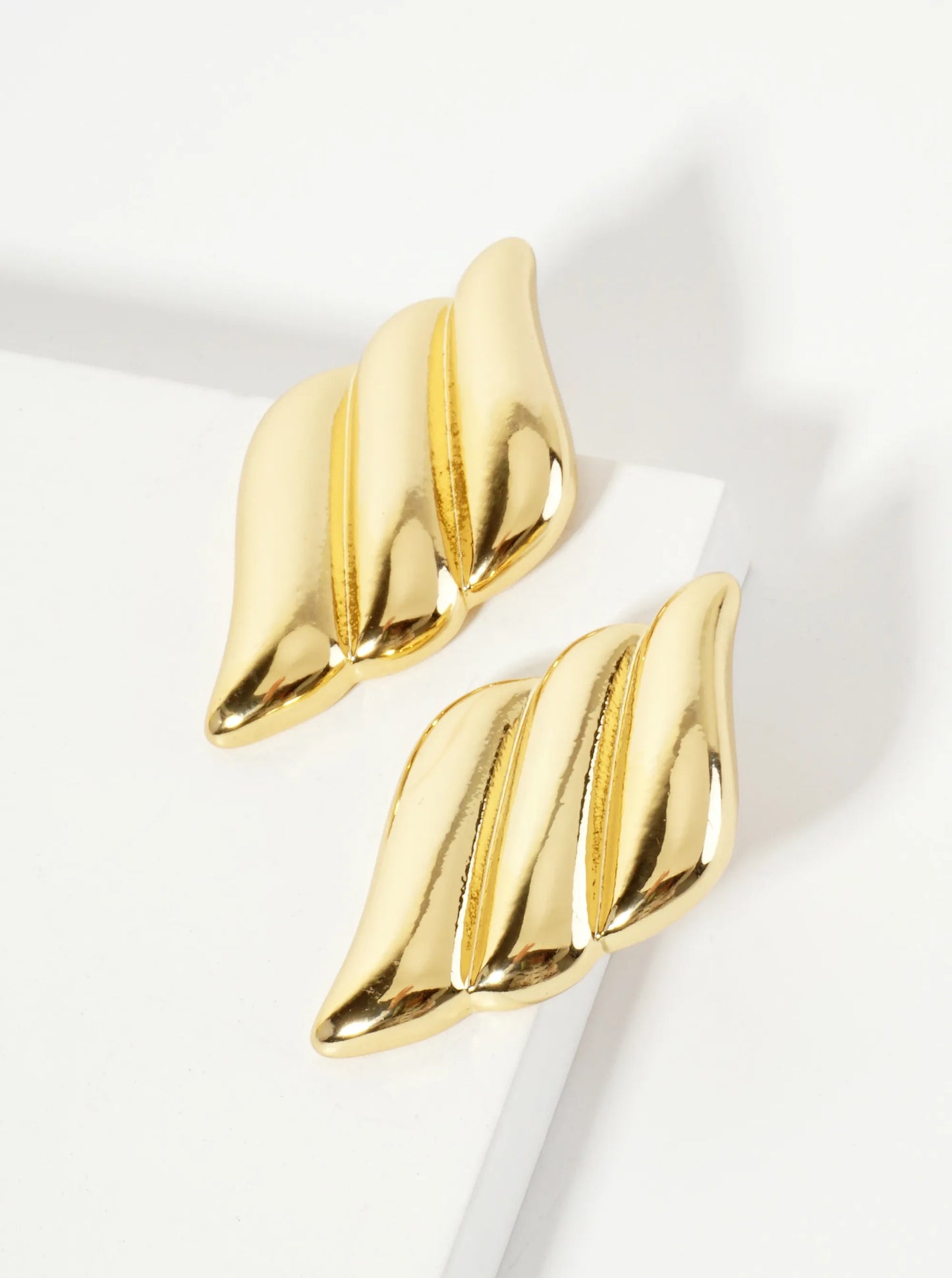 Polished Brass 18K-Gold-Dipped Sculpted Wavy Rhombus Post Earrings
