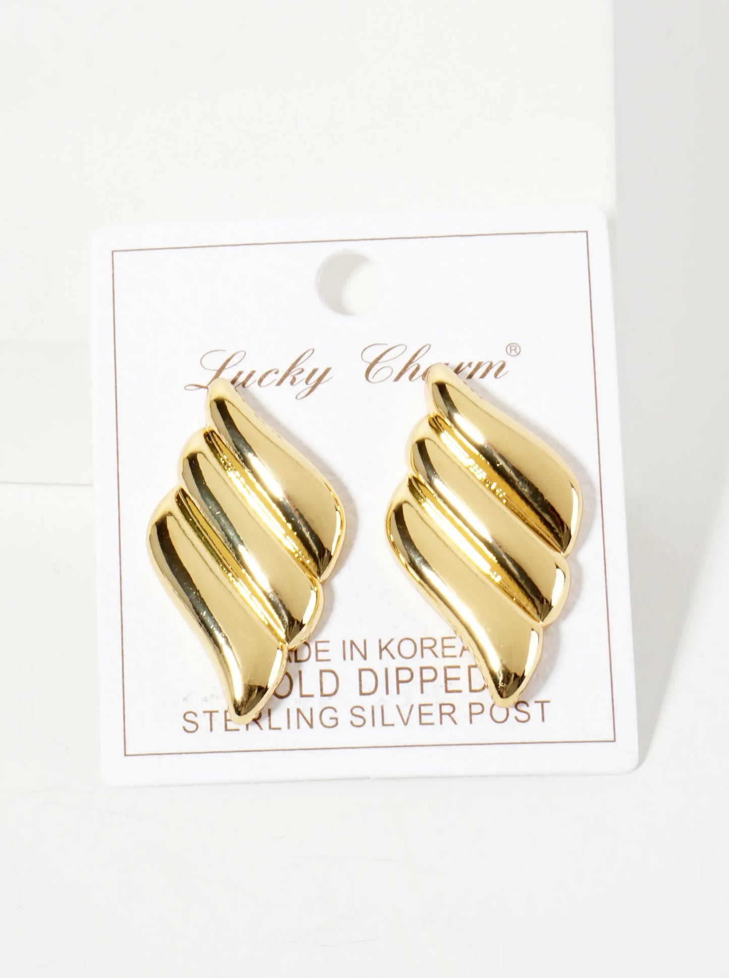 Polished Brass 18K-Gold-Dipped Sculpted Wavy Rhombus Post Earrings