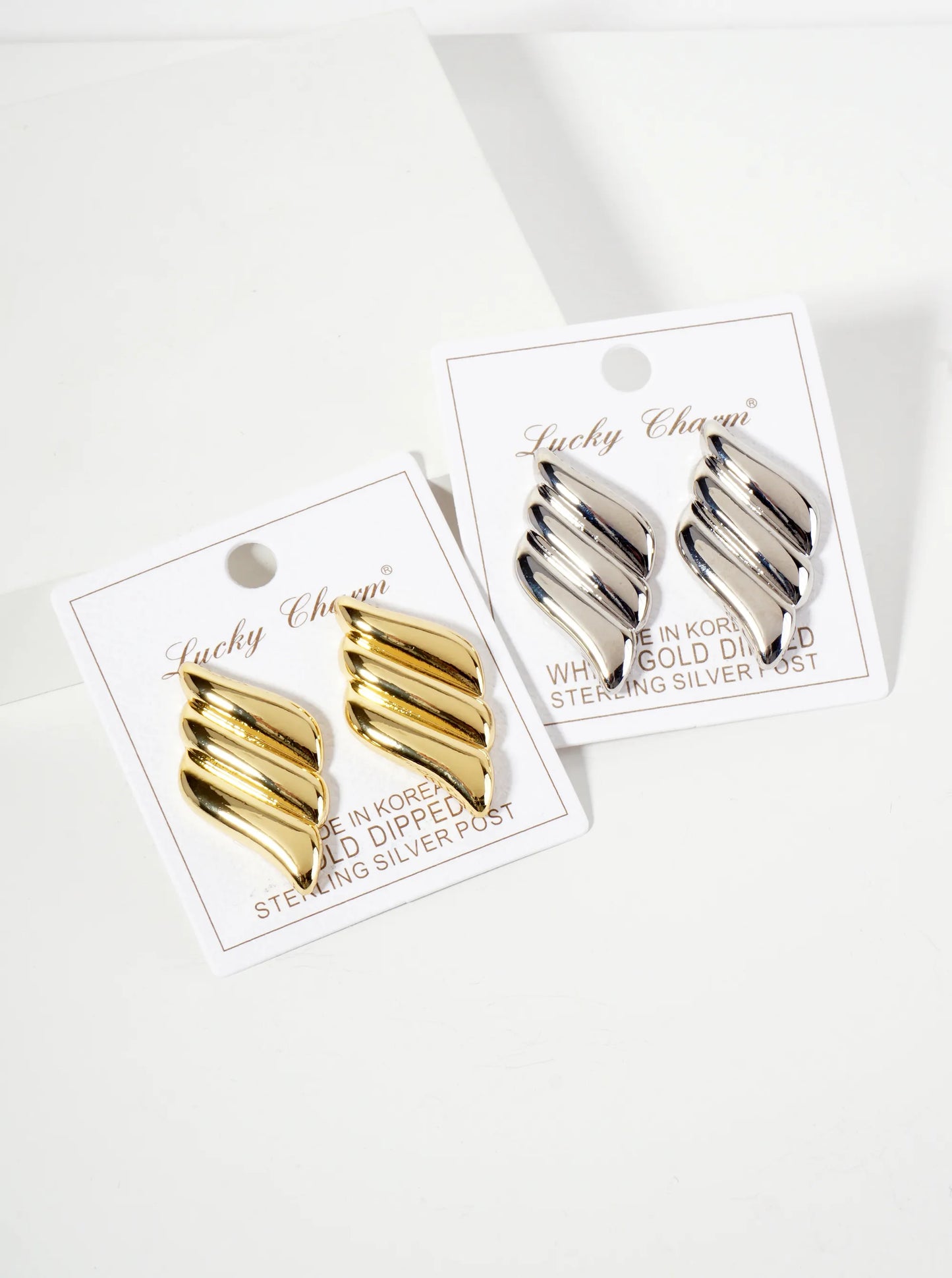 Polished Brass 18K-Gold-Dipped Sculpted Wavy Rhombus Post Earrings