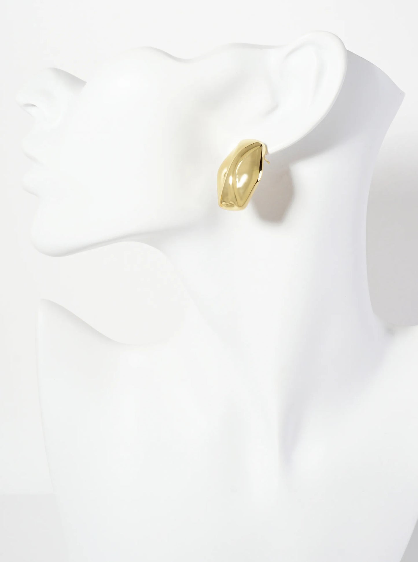 Polished Brass 18K-Gold-Dipped Soft-Curve Lined Hexagon Stud Earrings