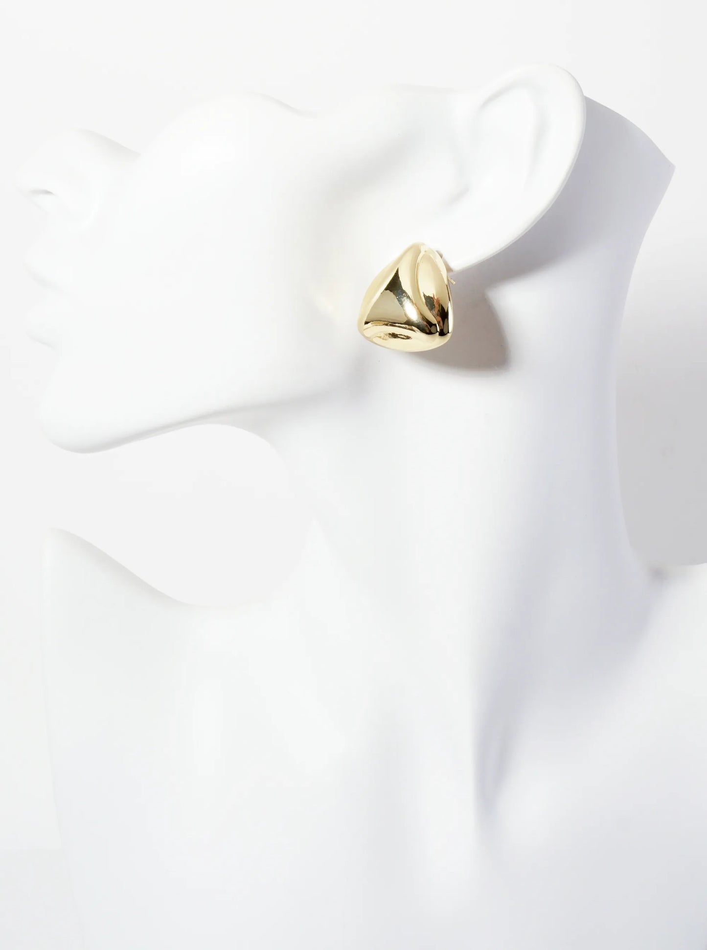 Polished Brass 18K-Gold-Dipped Soft-Curve Lined Puffy Triangle Stud Earrings