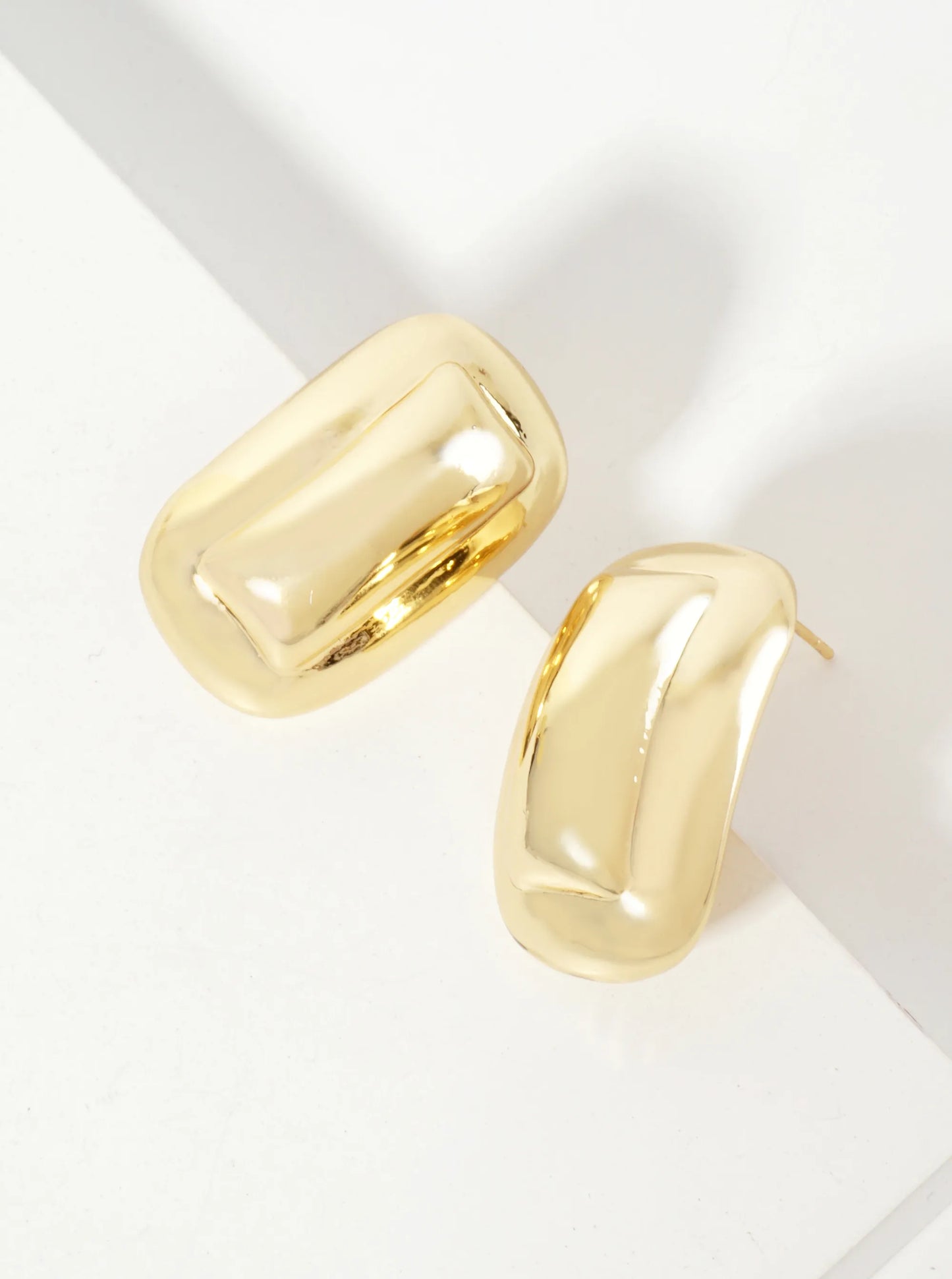 Polished Brass 18K-Gold-Dipped Soft-Curve Rectangle Post Earrings