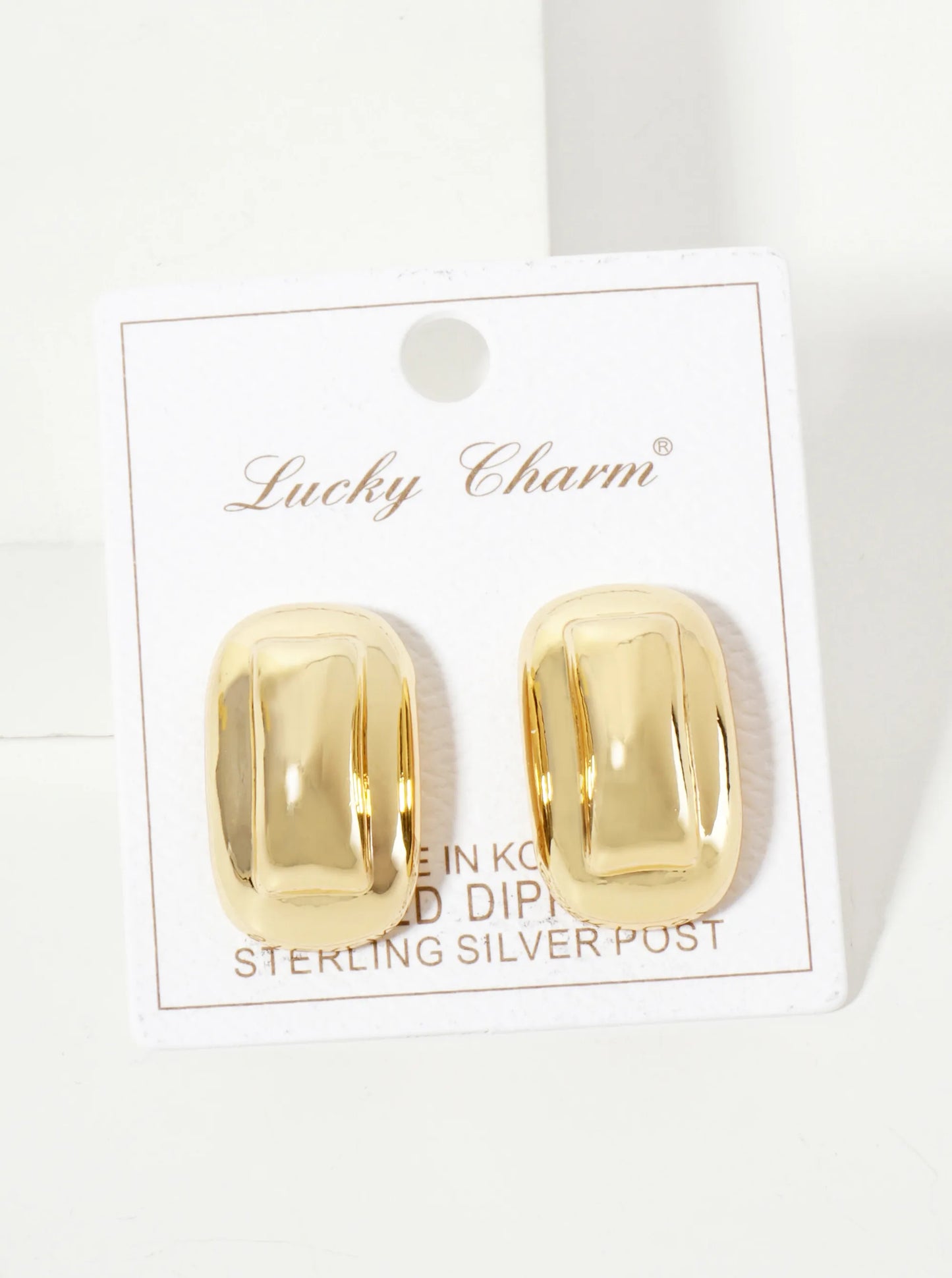Polished Brass 18K-Gold-Dipped Soft-Curve Rectangle Post Earrings
