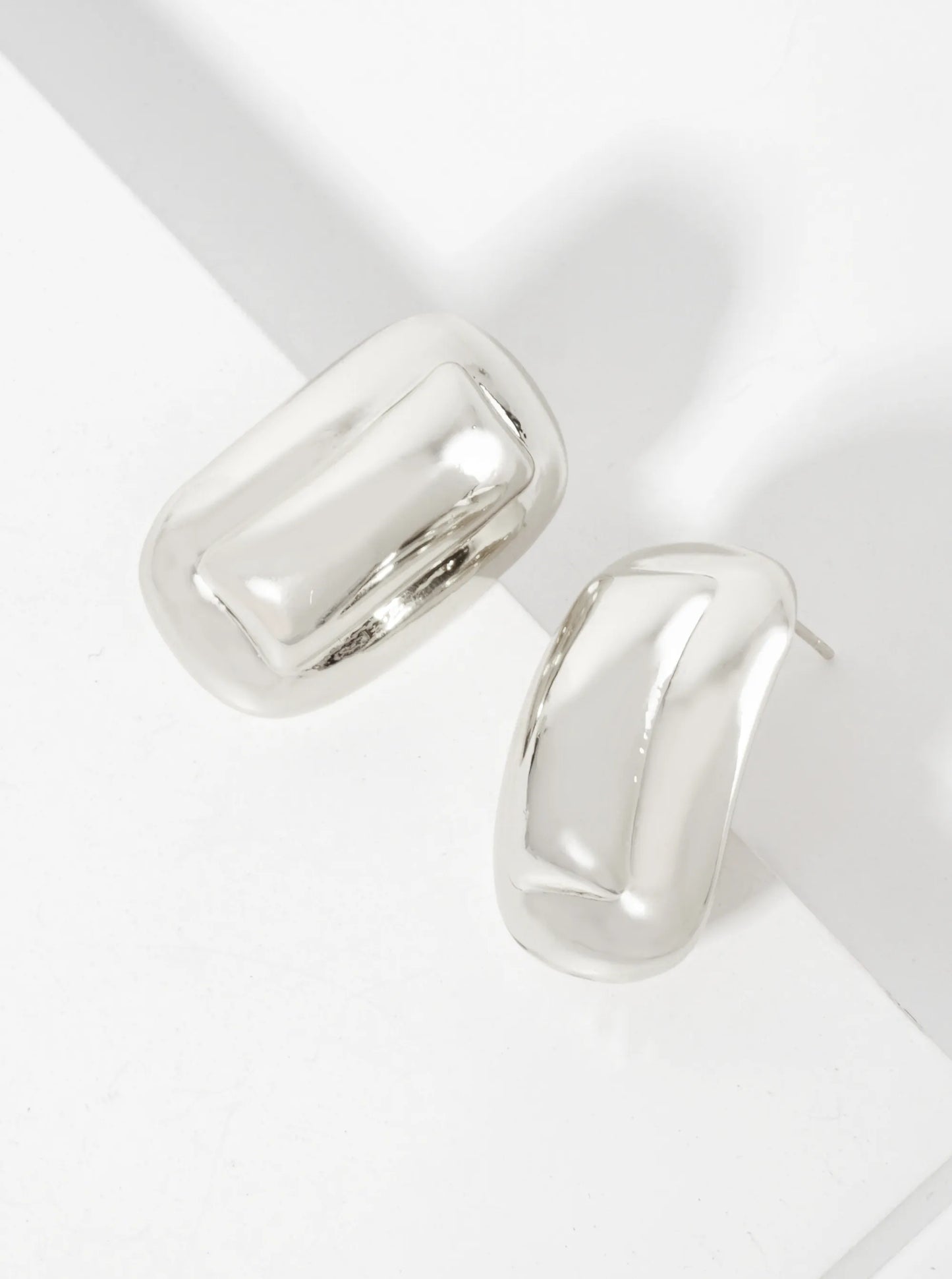 Polished Brass 18K-Gold-Dipped Soft-Curve Rectangle Post Earrings