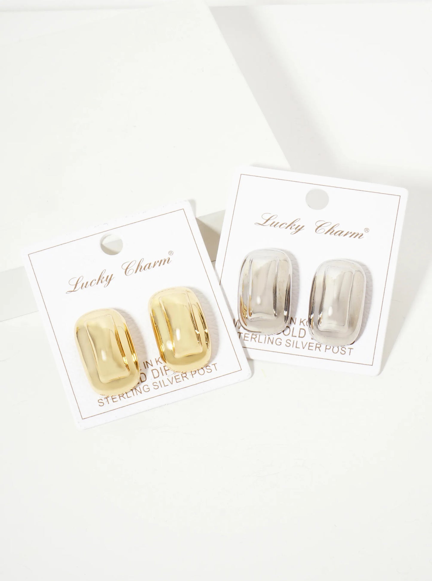 Polished Brass 18K-Gold-Dipped Soft-Curve Rectangle Post Earrings