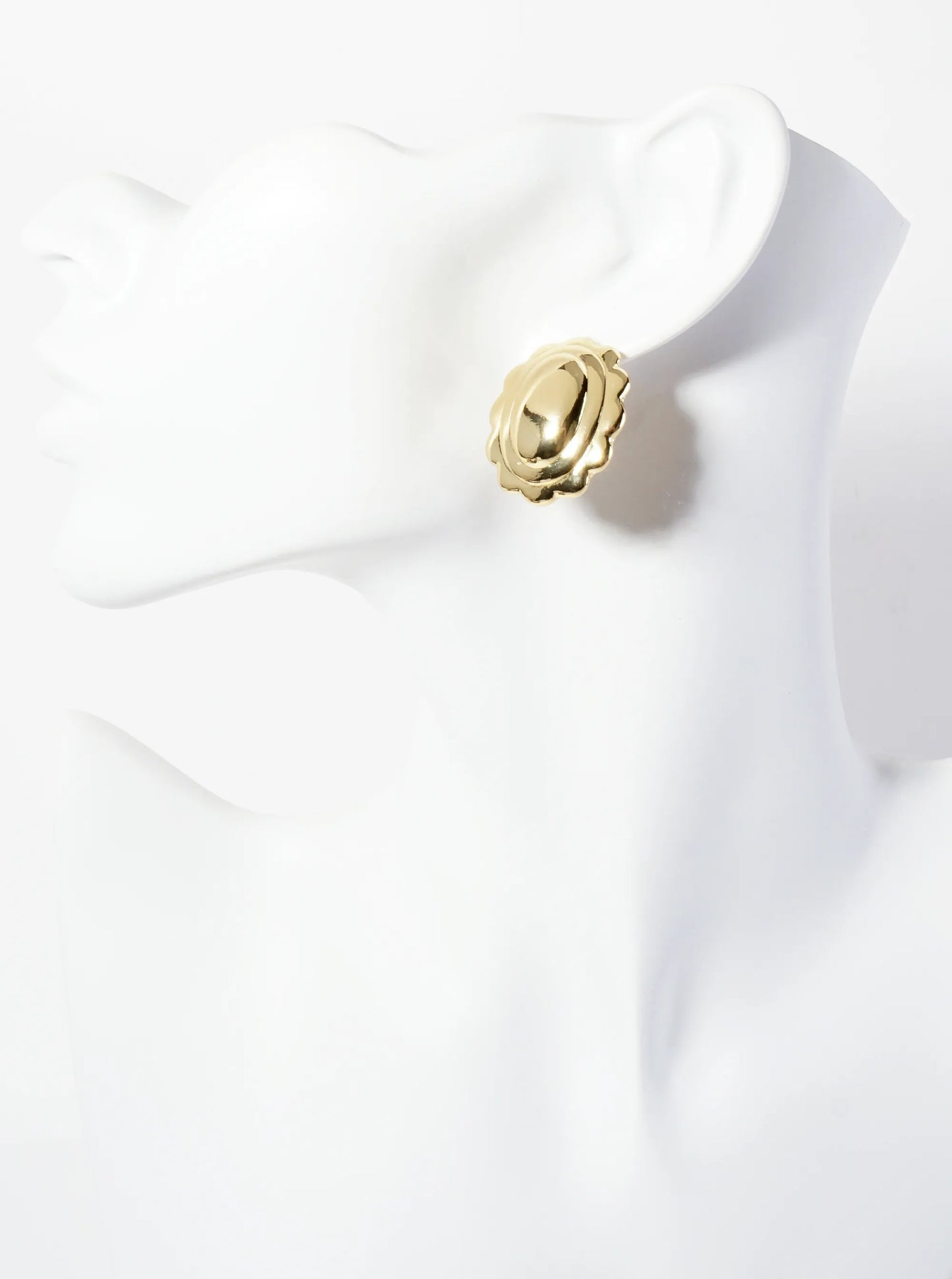 Polished Brass 18K-Gold-Dipped Soft-Curve Wavy Oval Stud Earrings