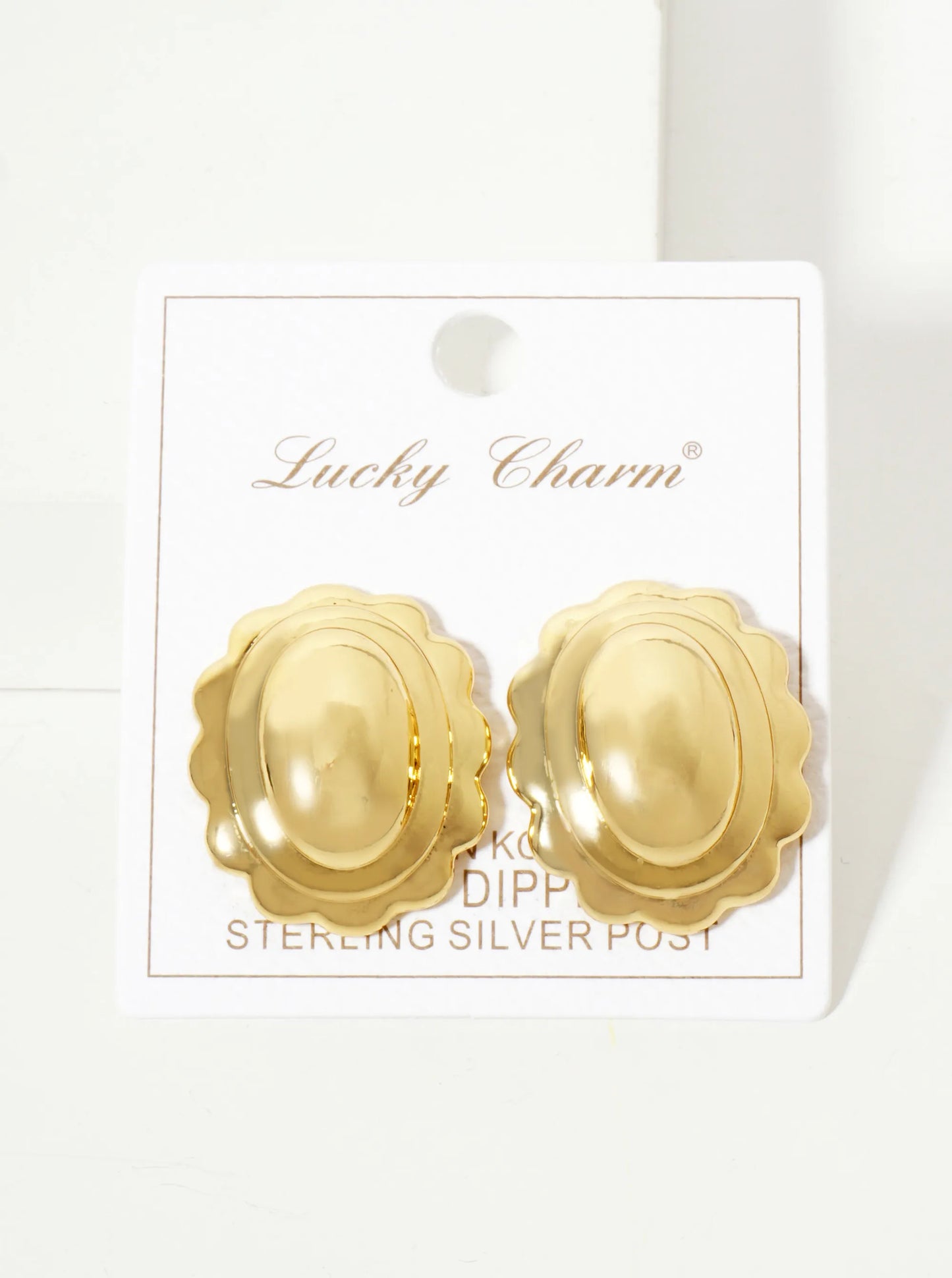 Polished Brass 18K-Gold-Dipped Soft-Curve Wavy Oval Stud Earrings