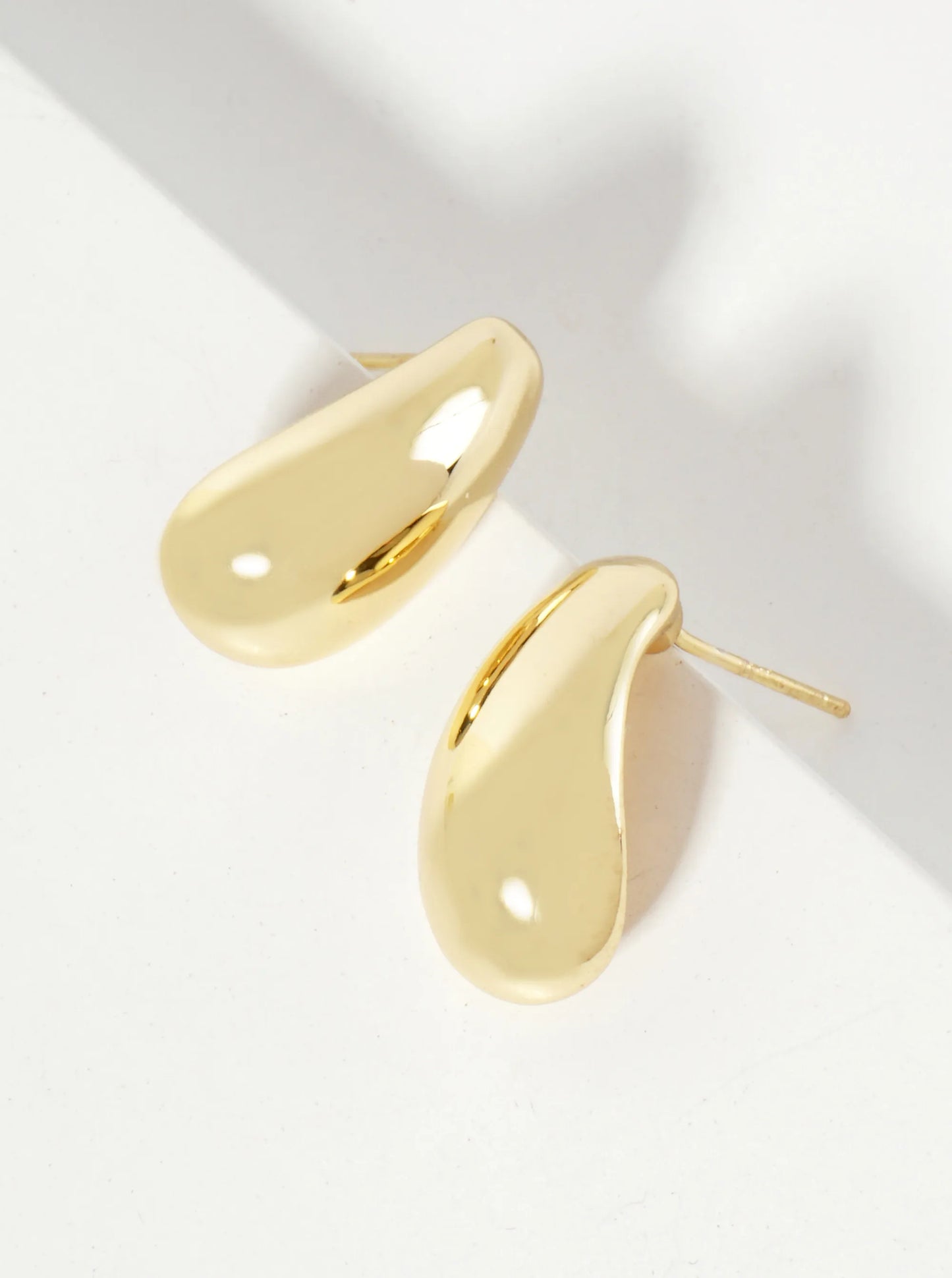Polished Brass 18mm Teardrop-Shaped 18K-Gold-Dipped Stud Earrings