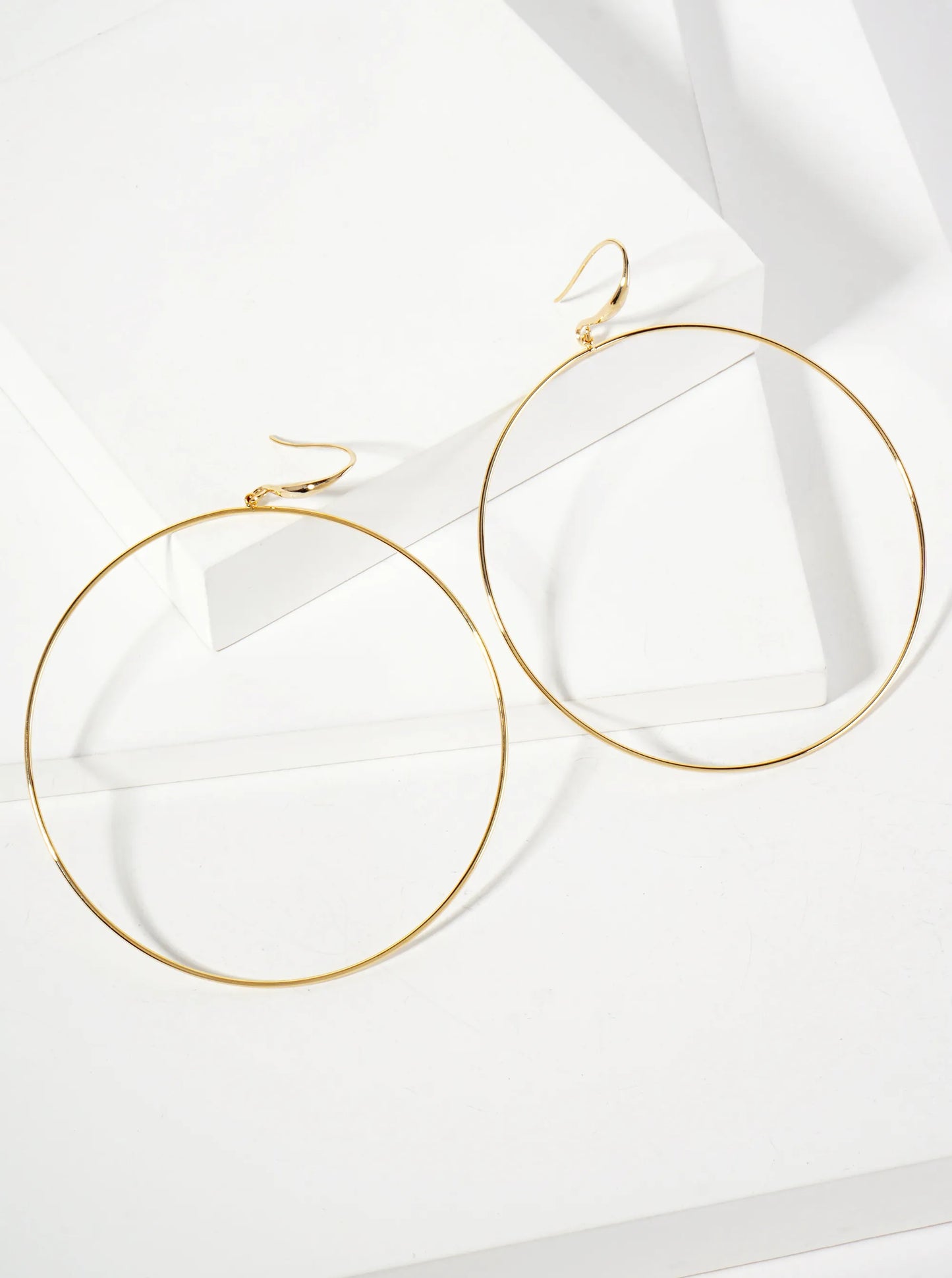 Polished Brass 2-and-three-quarters-inch Delicate Circle Drop 18K-Gold-Dipped Fish-Hook Earrings