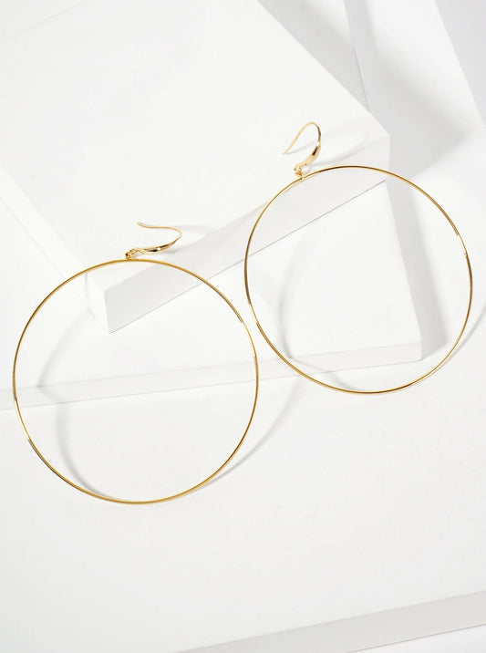 Polished Brass 2-and-three-quarters-inch Delicate Circle Drop 18K-Gold-Dipped Fish-Hook Earrings