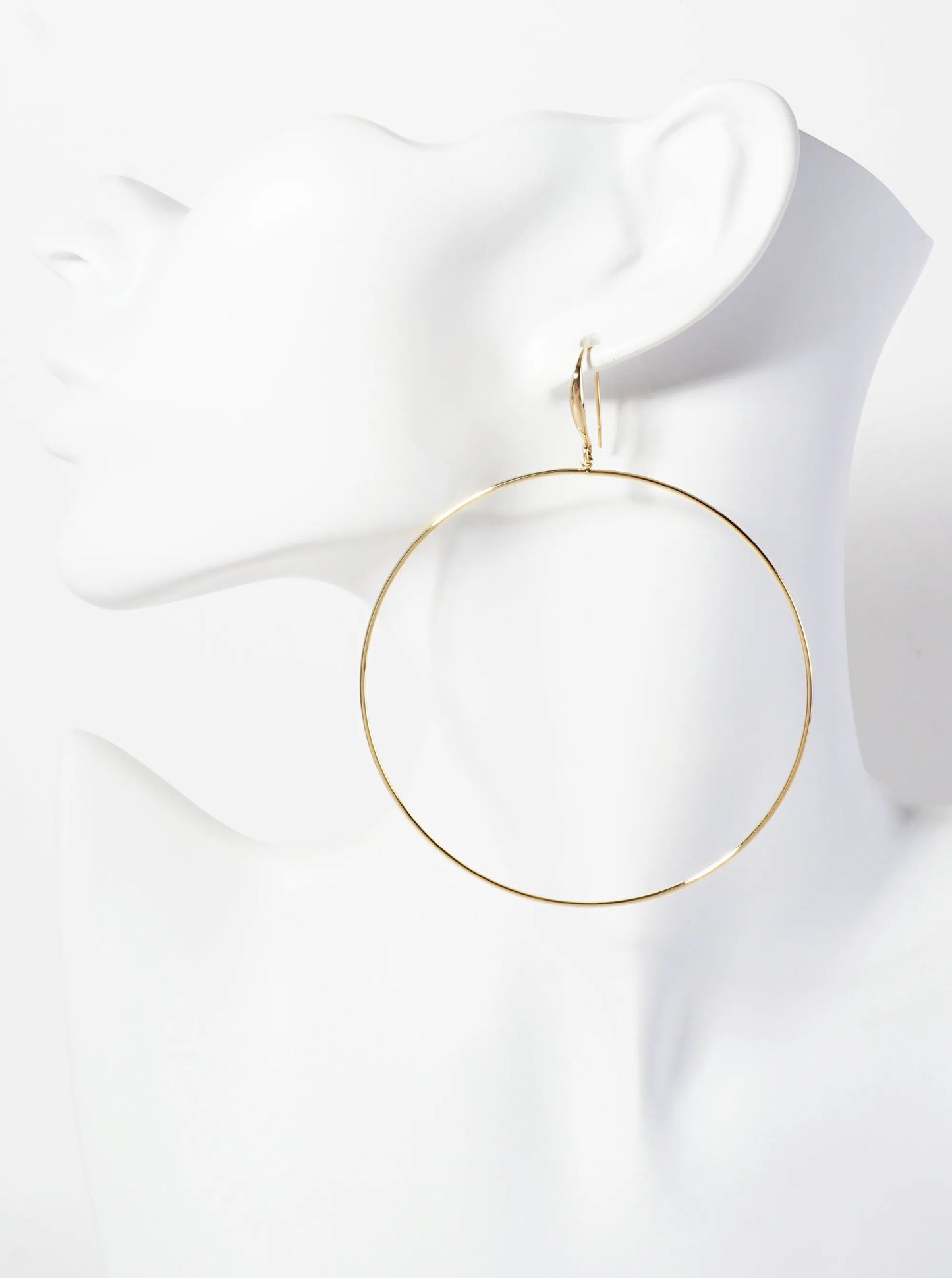 Polished Brass 2-and-three-quarters-inch Delicate Circle Drop 18K-Gold-Dipped Fish-Hook Earrings