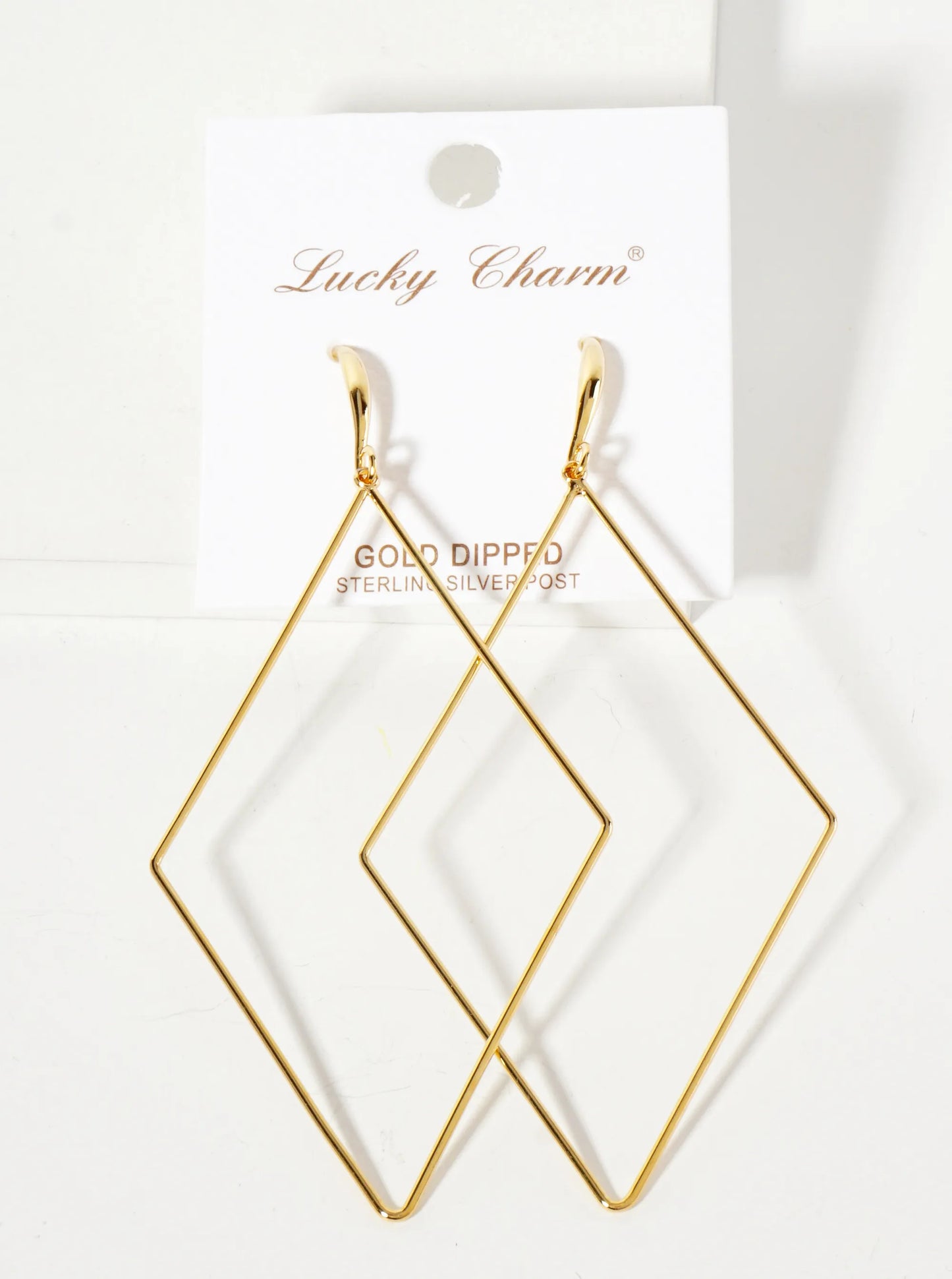Polished Brass 2-and-three-quarters-inch Delicate Diamond Drop 18K-Gold-Dipped Fish-Hook Earrings