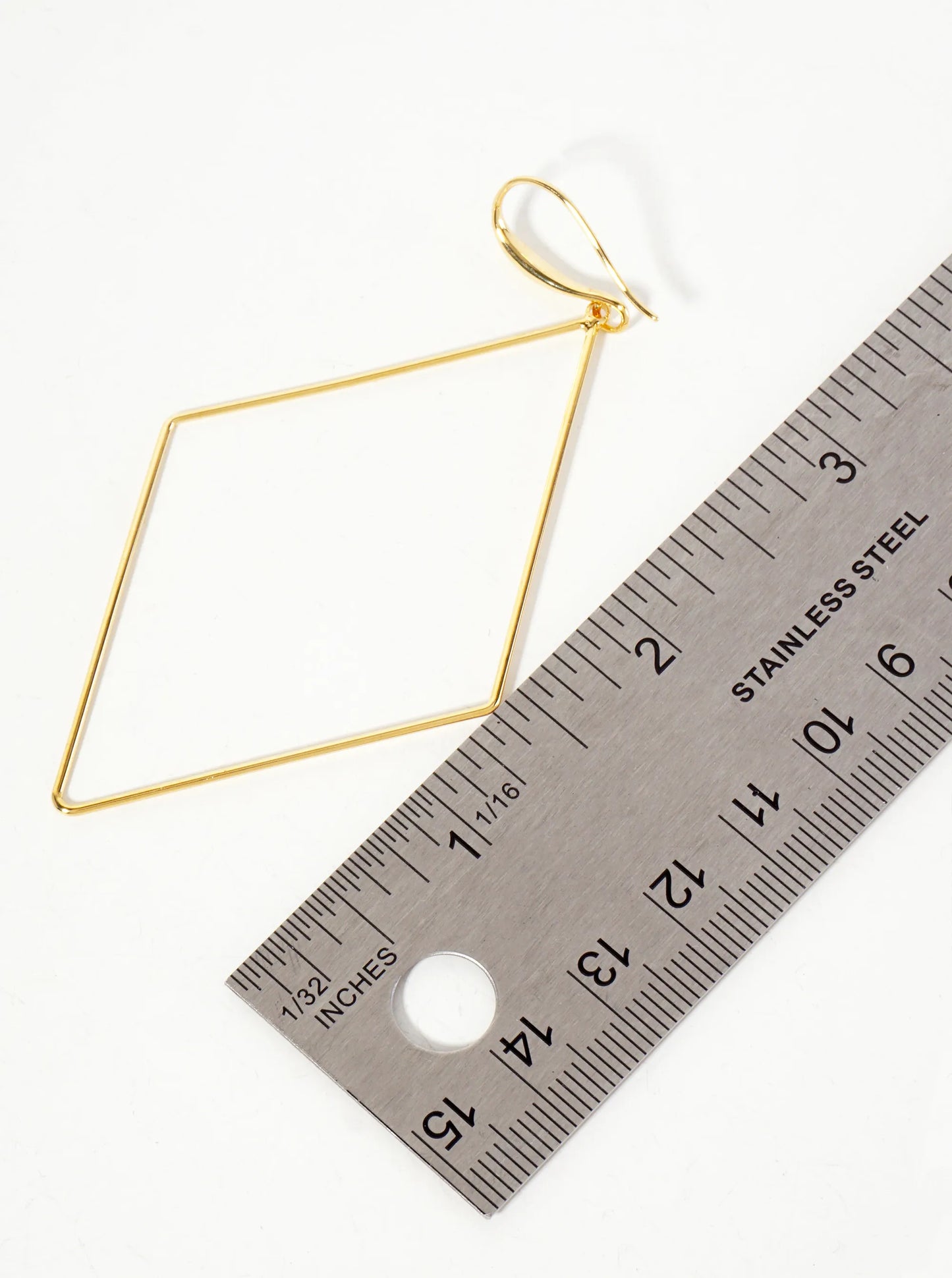 Polished Brass 2-and-three-quarters-inch Delicate Diamond Drop 18K-Gold-Dipped Fish-Hook Earrings