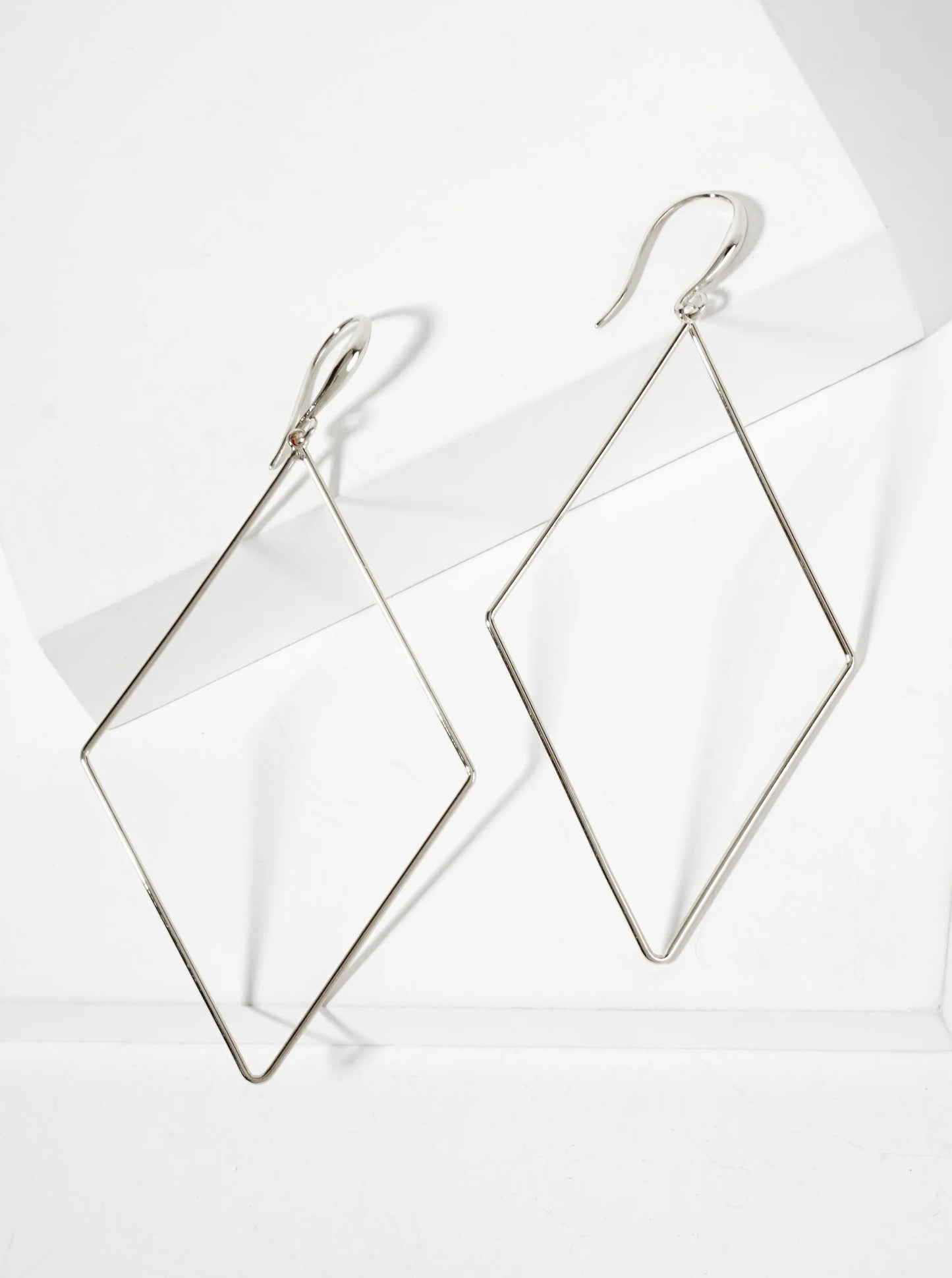 Polished Brass 2-and-three-quarters-inch Delicate Diamond Drop 18K-Gold-Dipped Fish-Hook Earrings