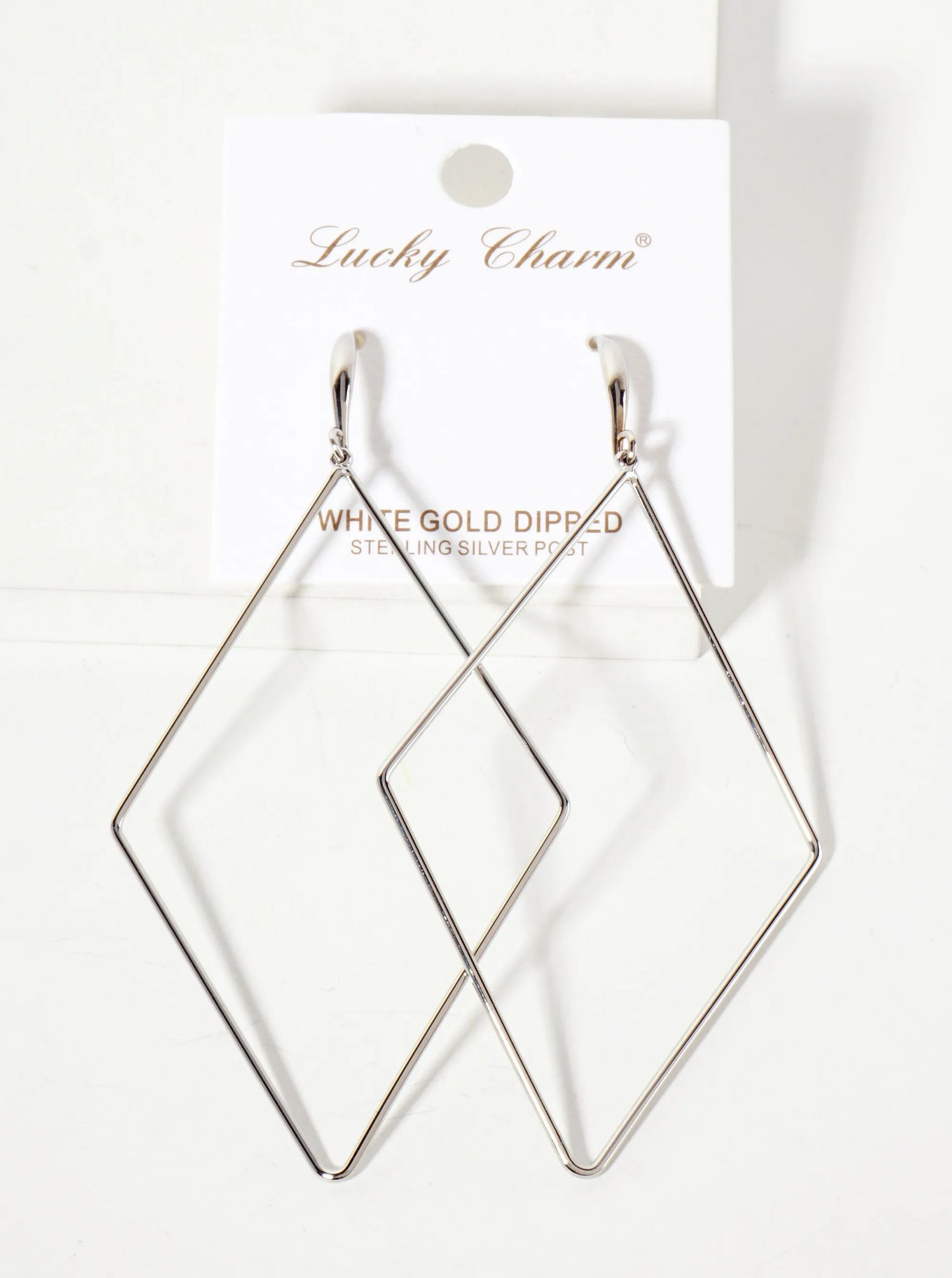 Polished Brass 2-and-three-quarters-inch Delicate Diamond Drop 18K-Gold-Dipped Fish-Hook Earrings