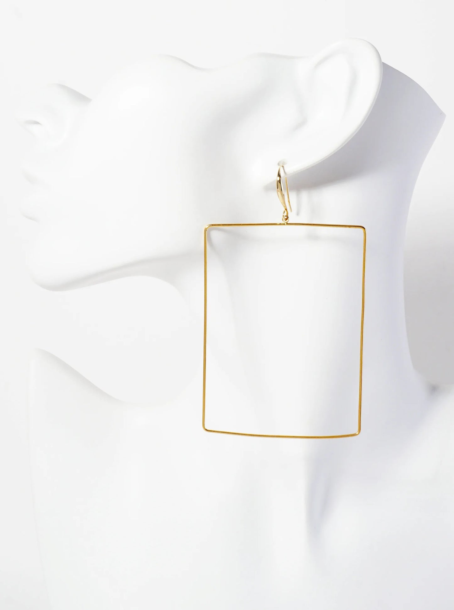 Polished Brass 2-and-three-quarters-inch Delicate Rectangle Drop 18K-Gold-Dipped Fish-Hook Earrings
