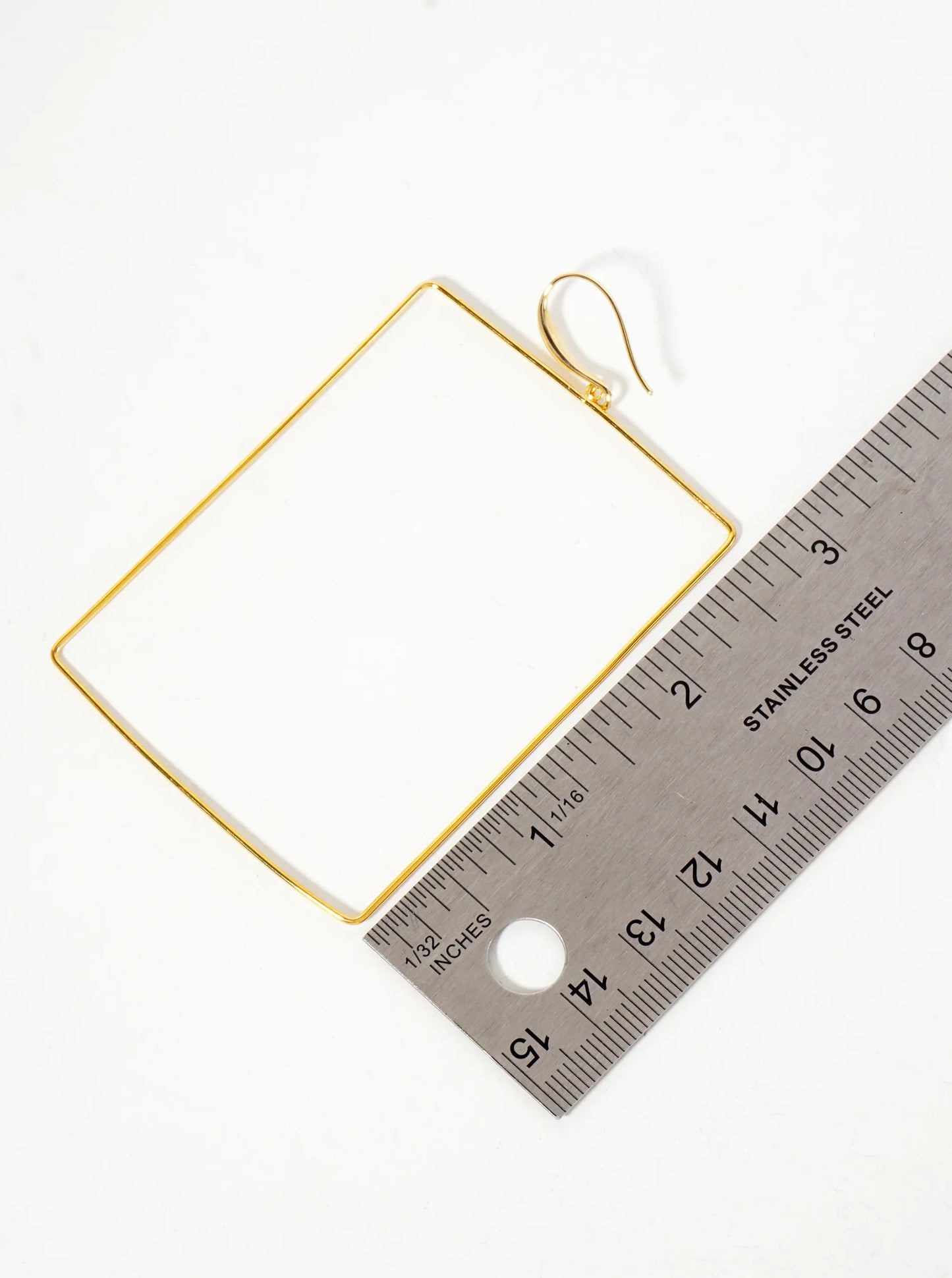 Polished Brass 2-and-three-quarters-inch Delicate Rectangle Drop 18K-Gold-Dipped Fish-Hook Earrings