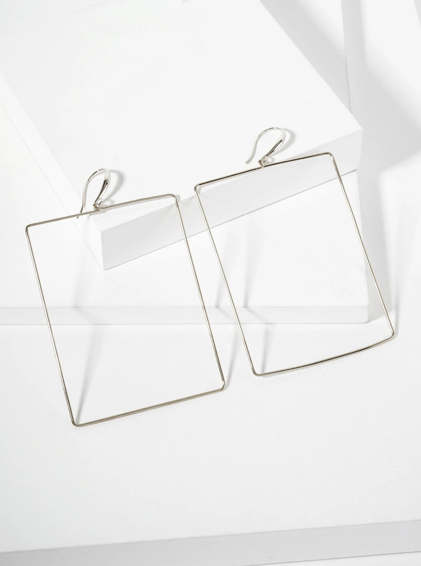 Polished Brass 2-and-three-quarters-inch Delicate Rectangle Drop 18K-Gold-Dipped Fish-Hook Earrings
