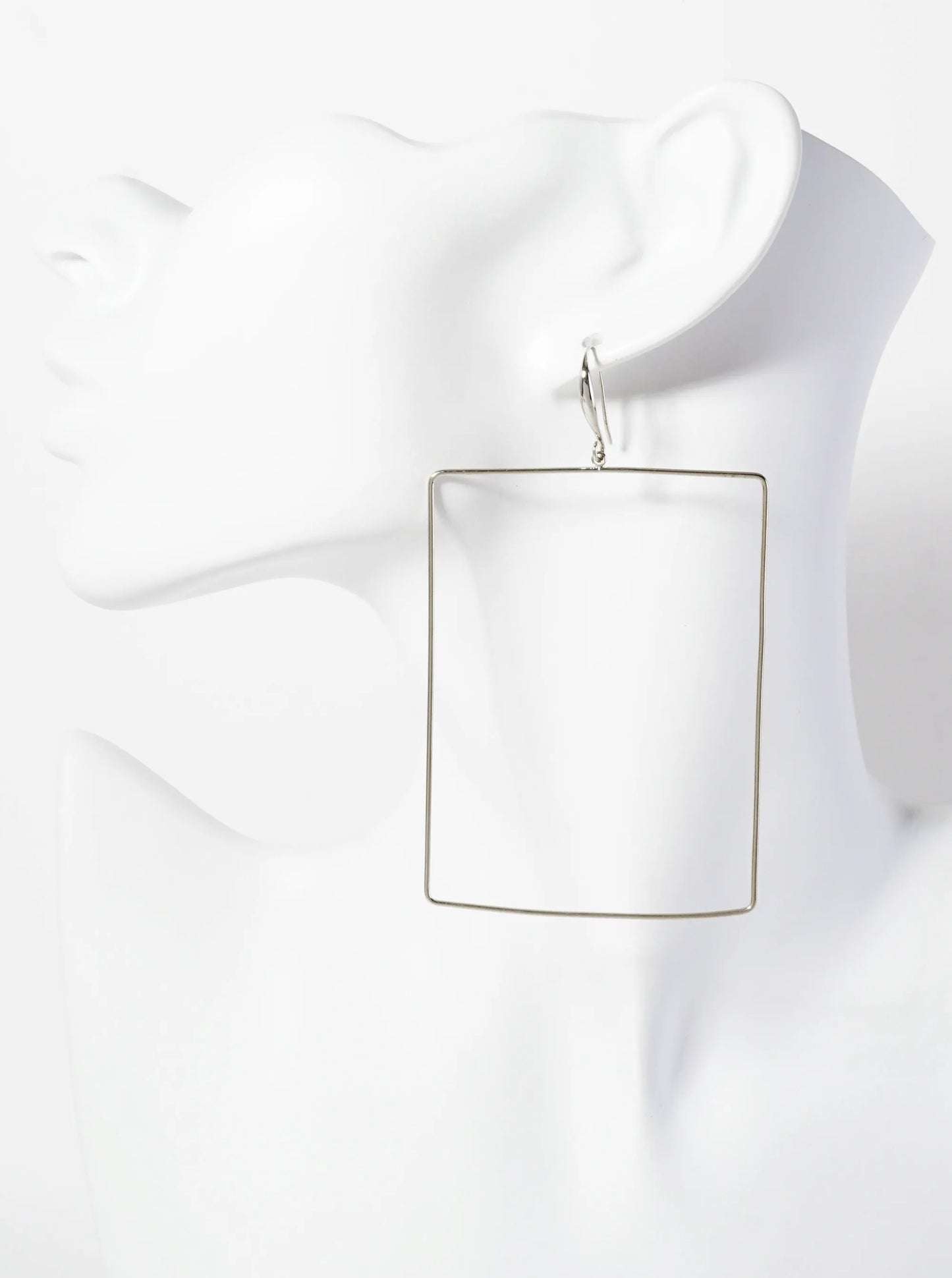 Polished Brass 2-and-three-quarters-inch Delicate Rectangle Drop 18K-Gold-Dipped Fish-Hook Earrings