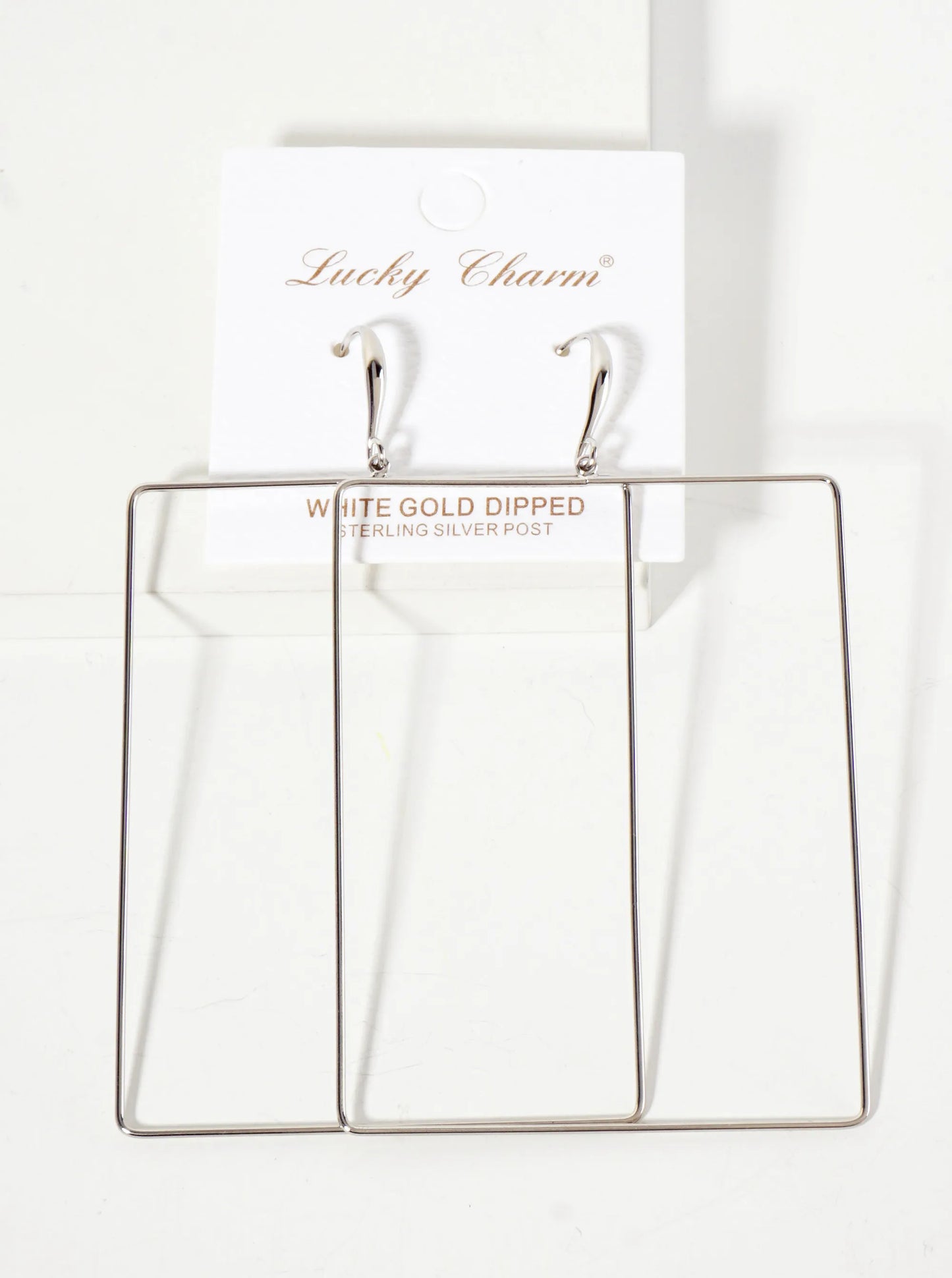 Polished Brass 2-and-three-quarters-inch Delicate Rectangle Drop 18K-Gold-Dipped Fish-Hook Earrings