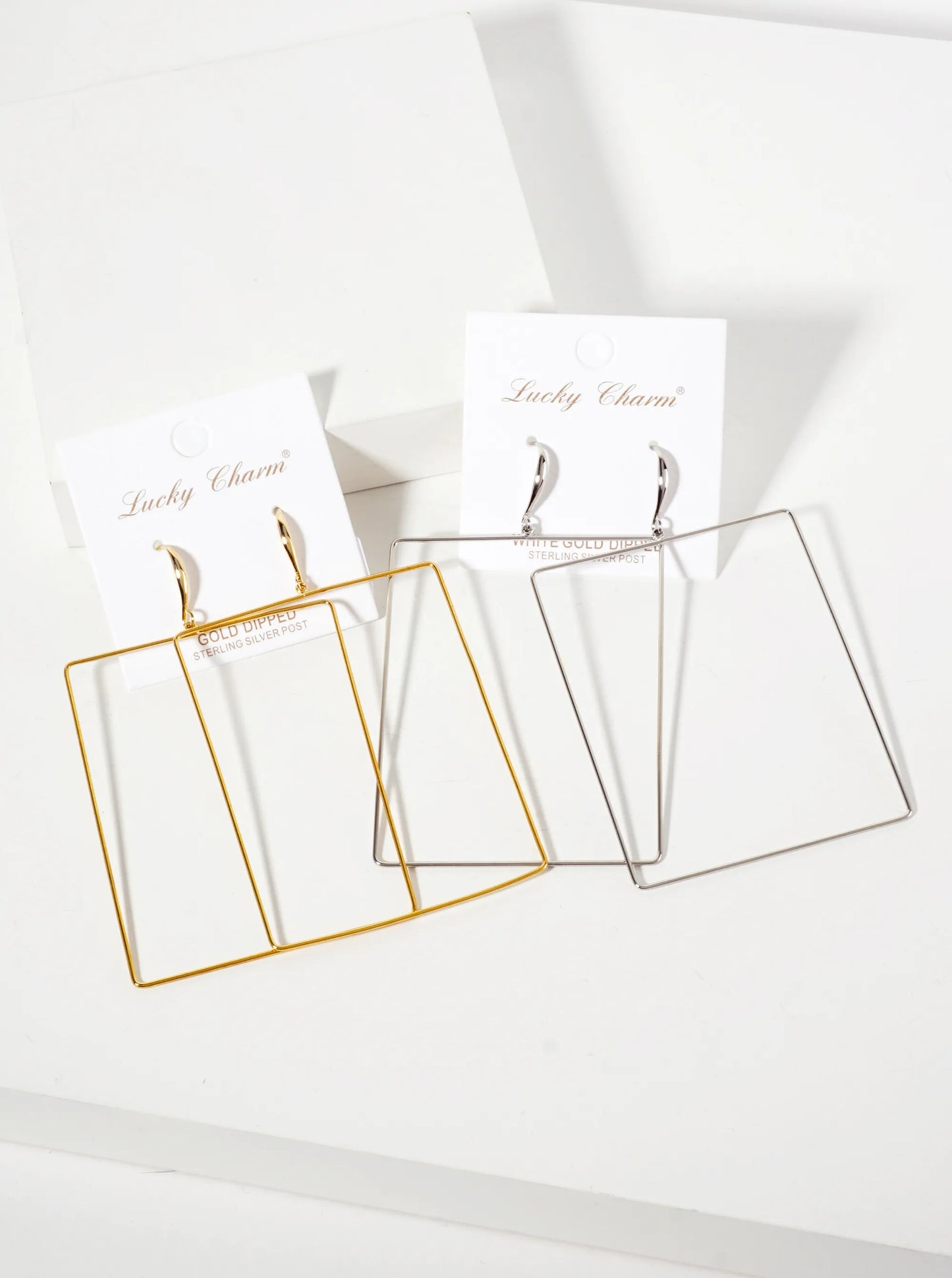 Polished Brass 2-and-three-quarters-inch Delicate Rectangle Drop 18K-Gold-Dipped Fish-Hook Earrings