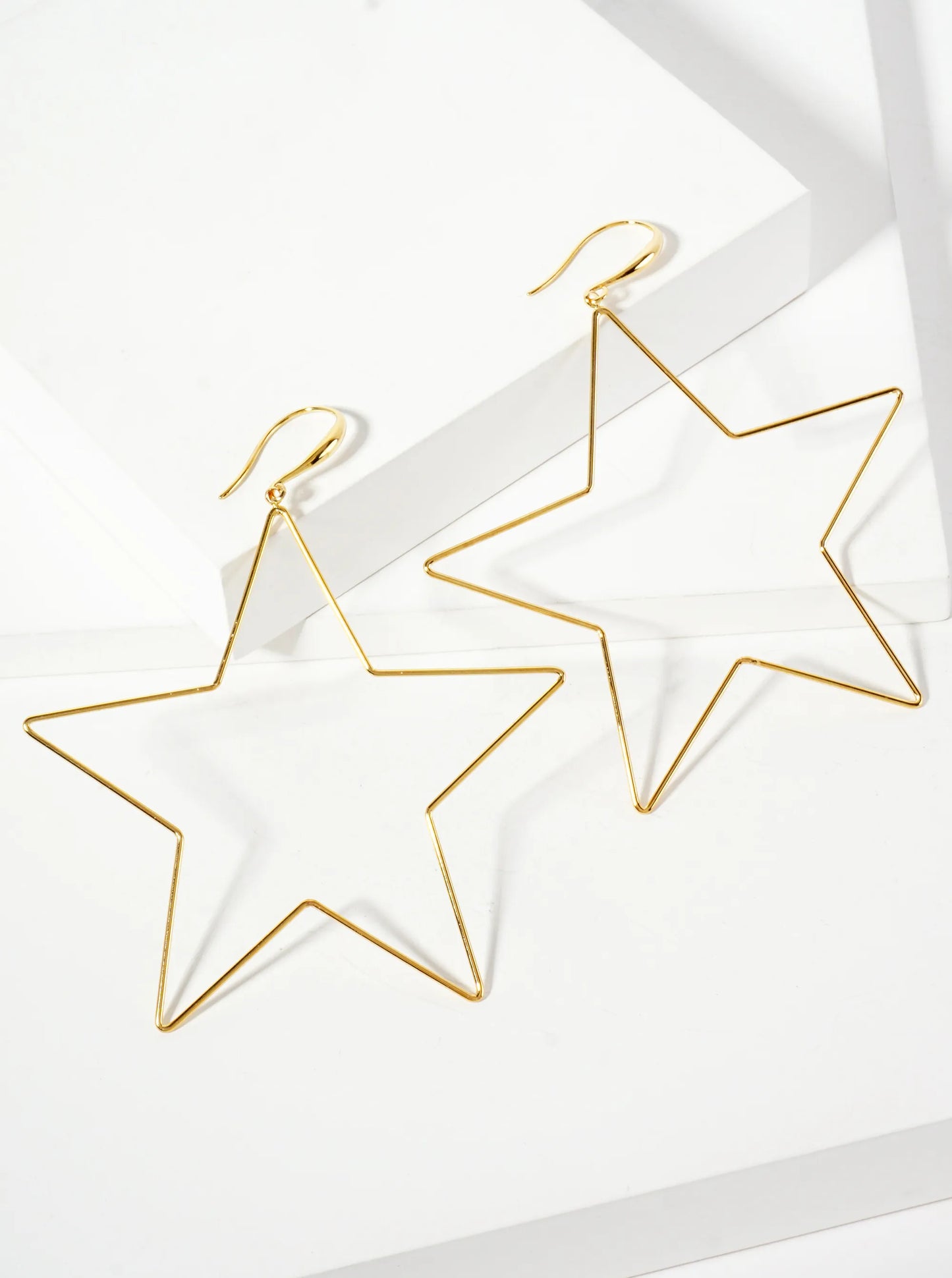 Polished Brass 2-and-three-quarters-inch Delicate Star Drop 18K-Gold-Dipped Fish-Hook Earrings