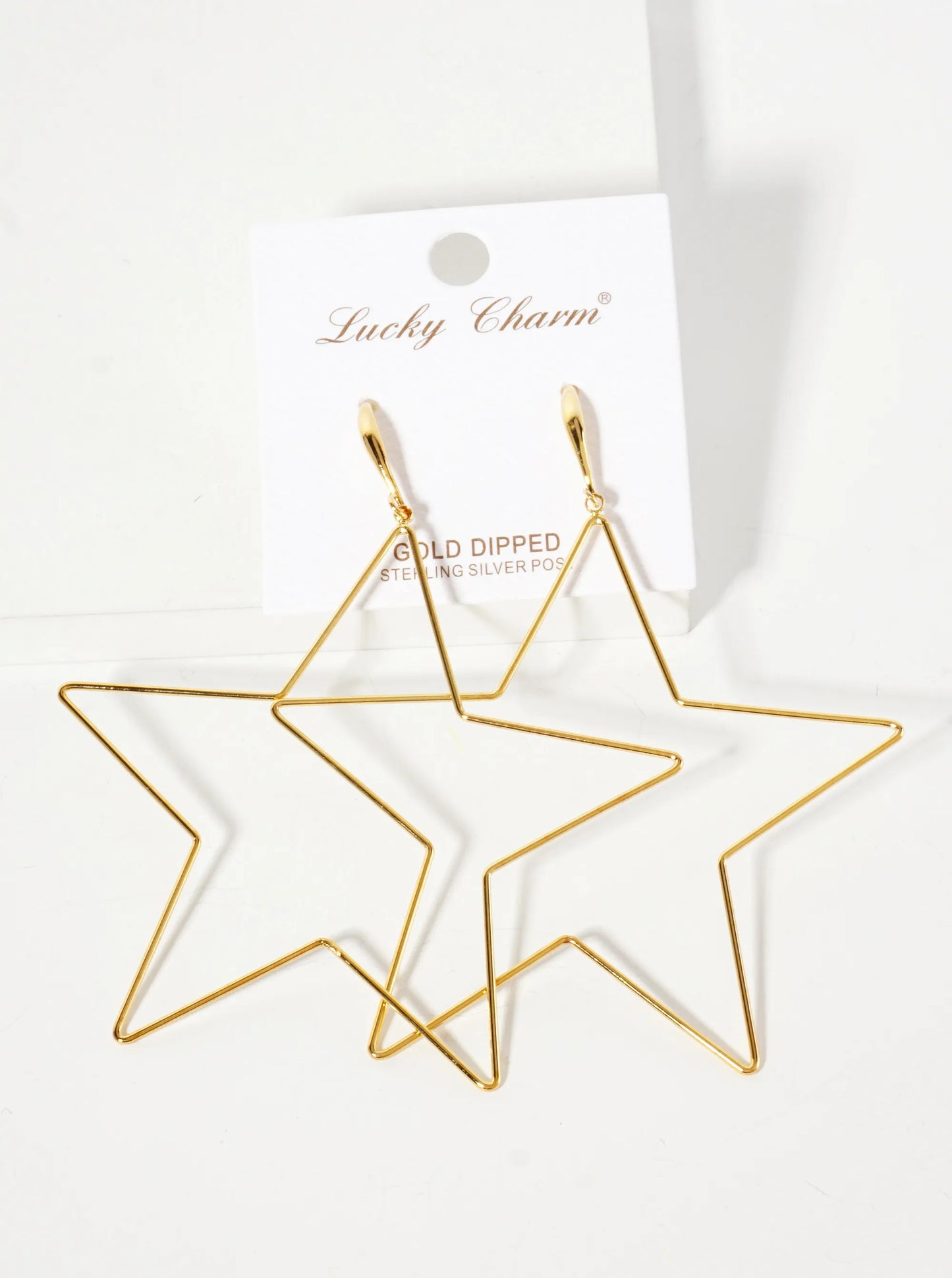 Polished Brass 2-and-three-quarters-inch Delicate Star Drop 18K-Gold-Dipped Fish-Hook Earrings