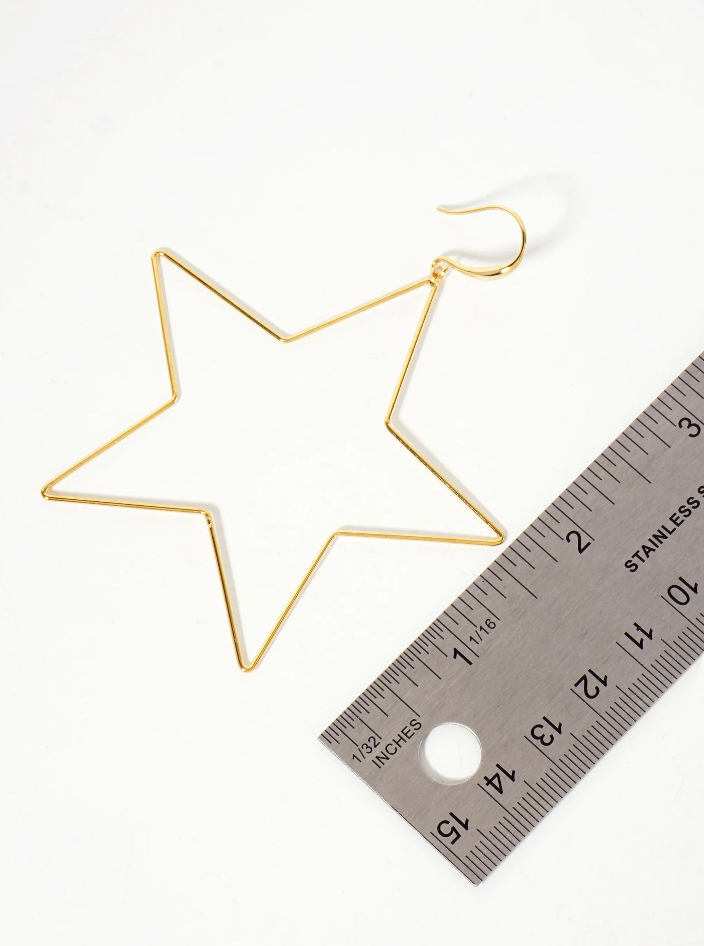 Polished Brass 2-and-three-quarters-inch Delicate Star Drop 18K-Gold-Dipped Fish-Hook Earrings