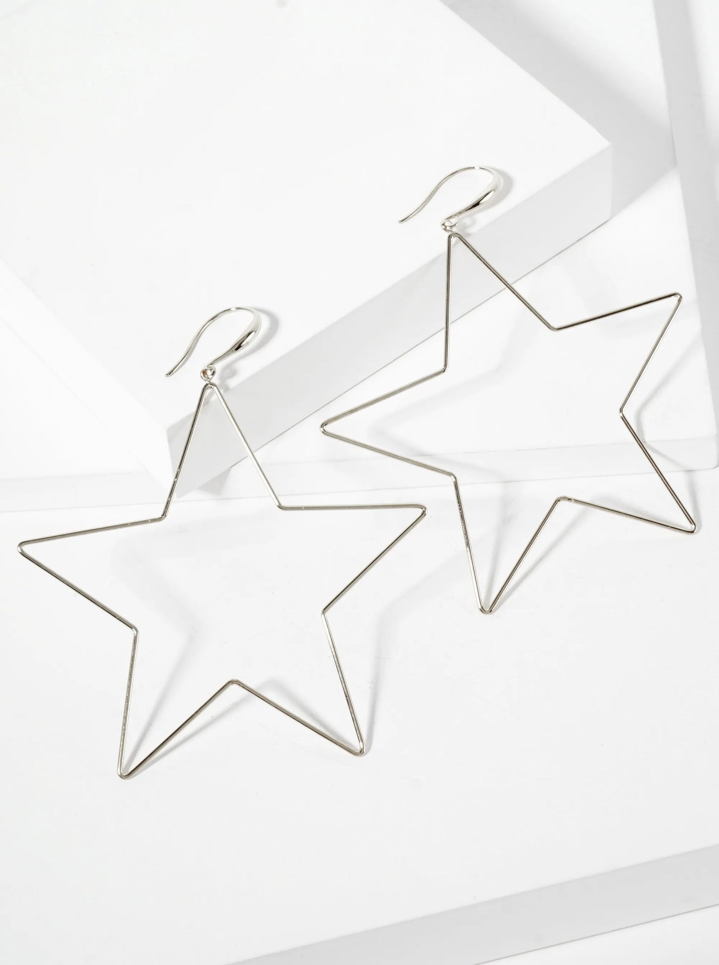 Polished Brass 2-and-three-quarters-inch Delicate Star Drop 18K-Gold-Dipped Fish-Hook Earrings