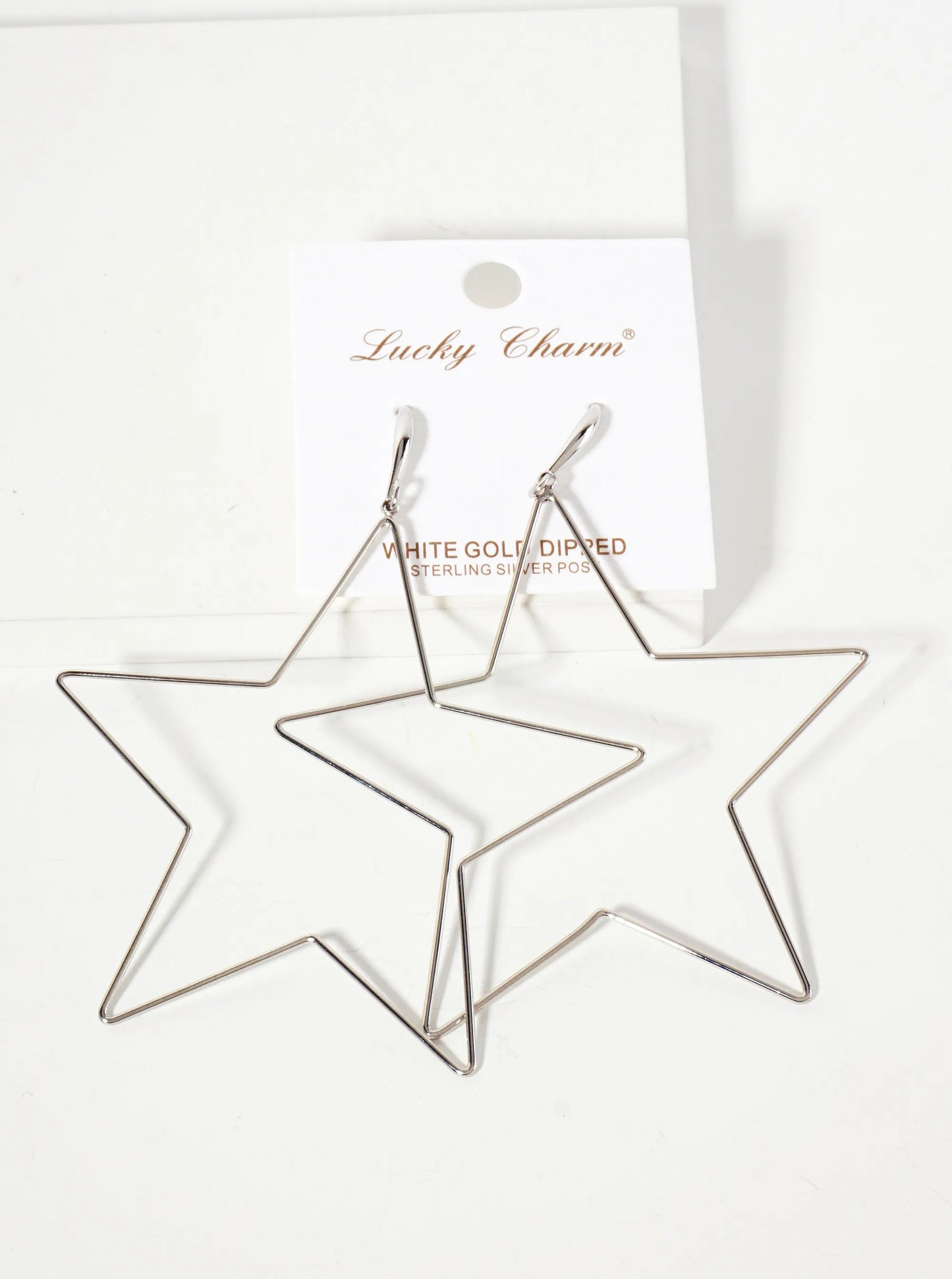Polished Brass 2-and-three-quarters-inch Delicate Star Drop 18K-Gold-Dipped Fish-Hook Earrings