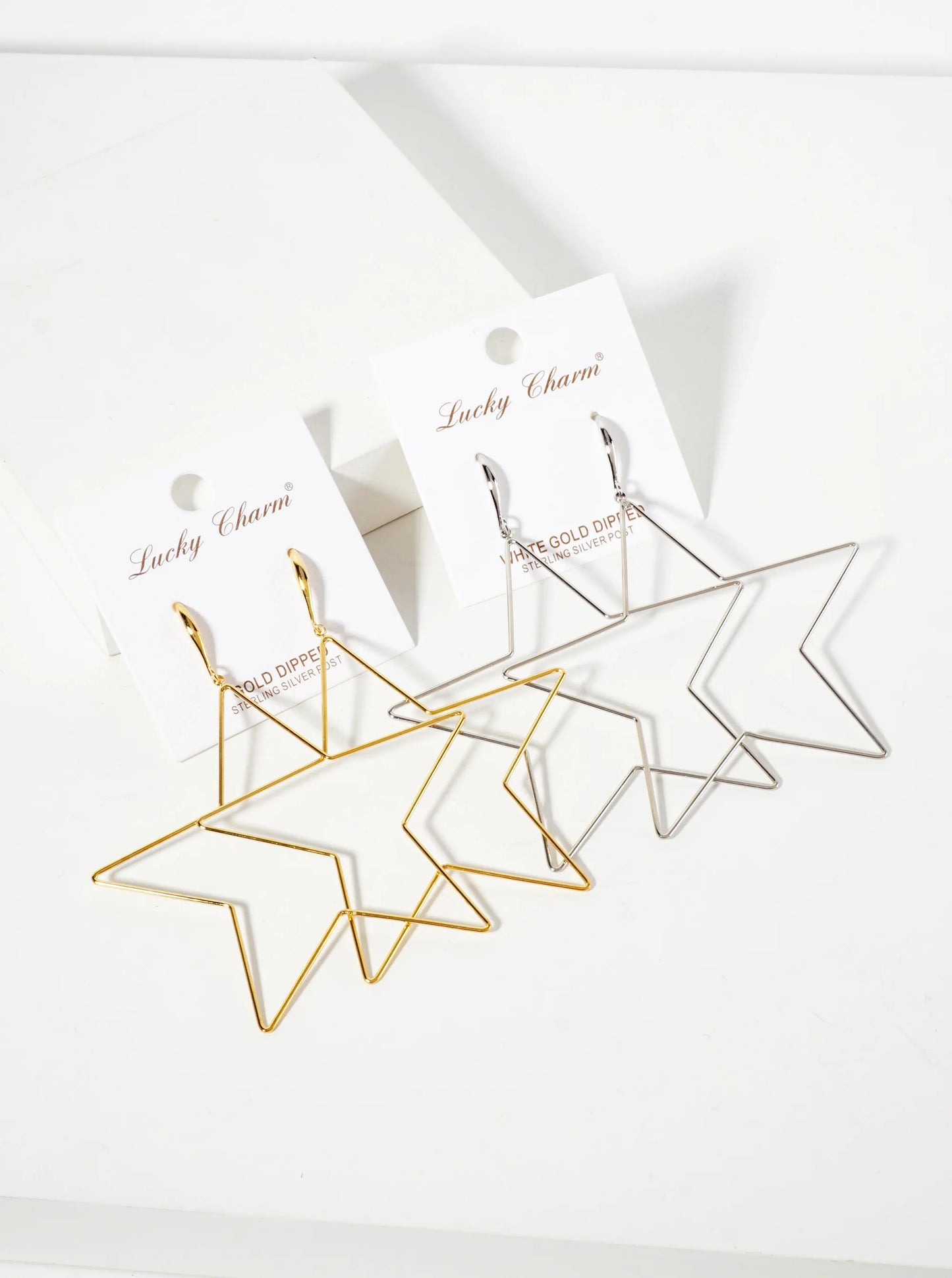 Polished Brass 2-and-three-quarters-inch Delicate Star Drop 18K-Gold-Dipped Fish-Hook Earrings