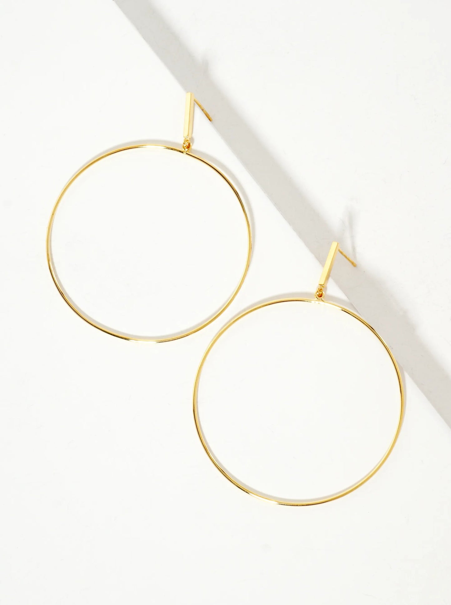Polished Brass 2-inch Delicate Circle Drop 18K-Gold-Dipped Earrings