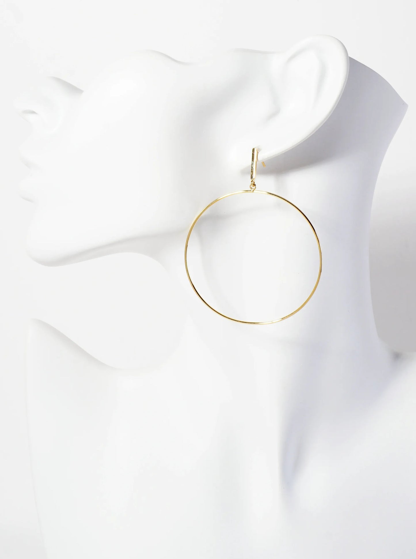 Polished Brass 2-inch Delicate Circle Drop 18K-Gold-Dipped Earrings